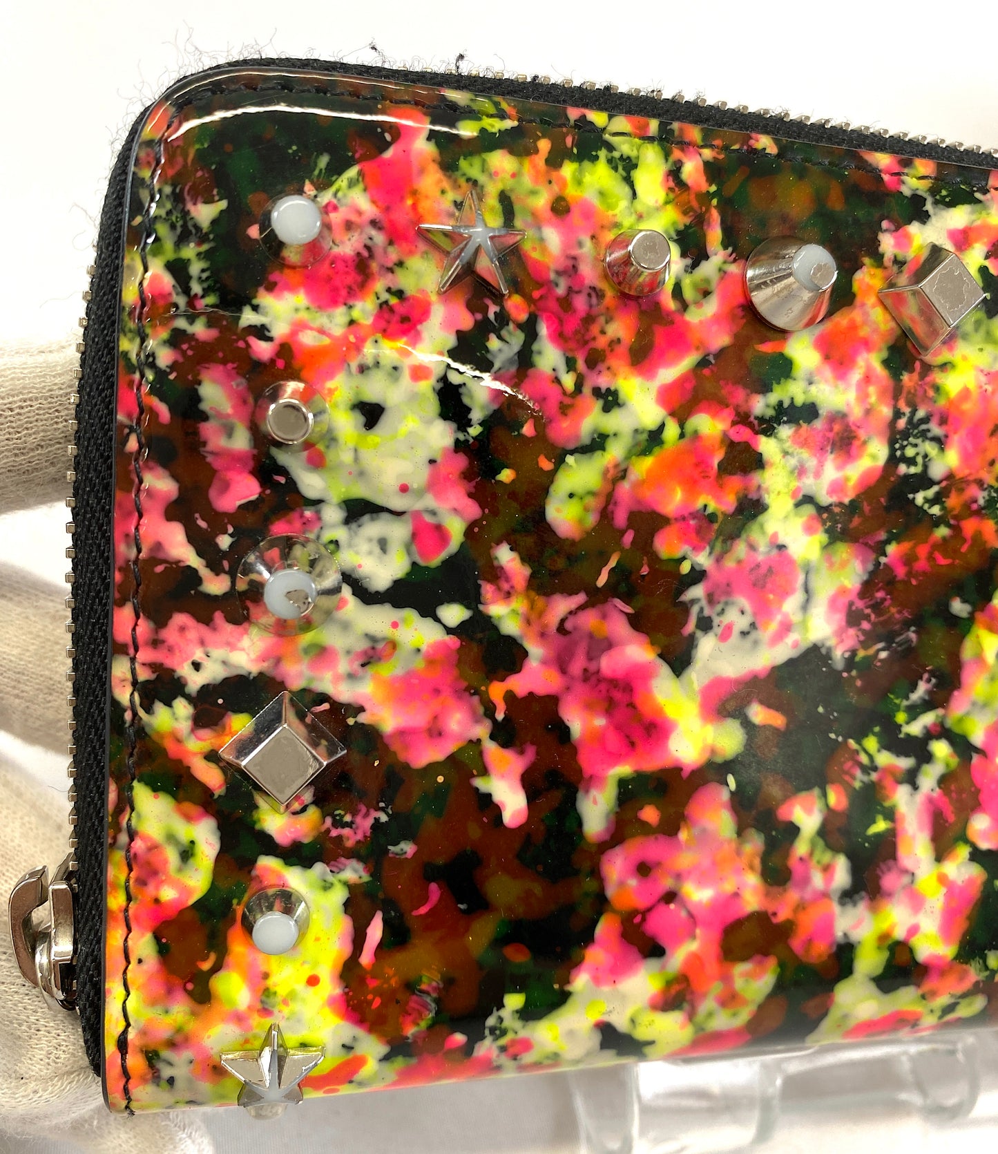 Christian Louboutin Round Zip Wallet Flower Multicolor Patent Authentic AA585