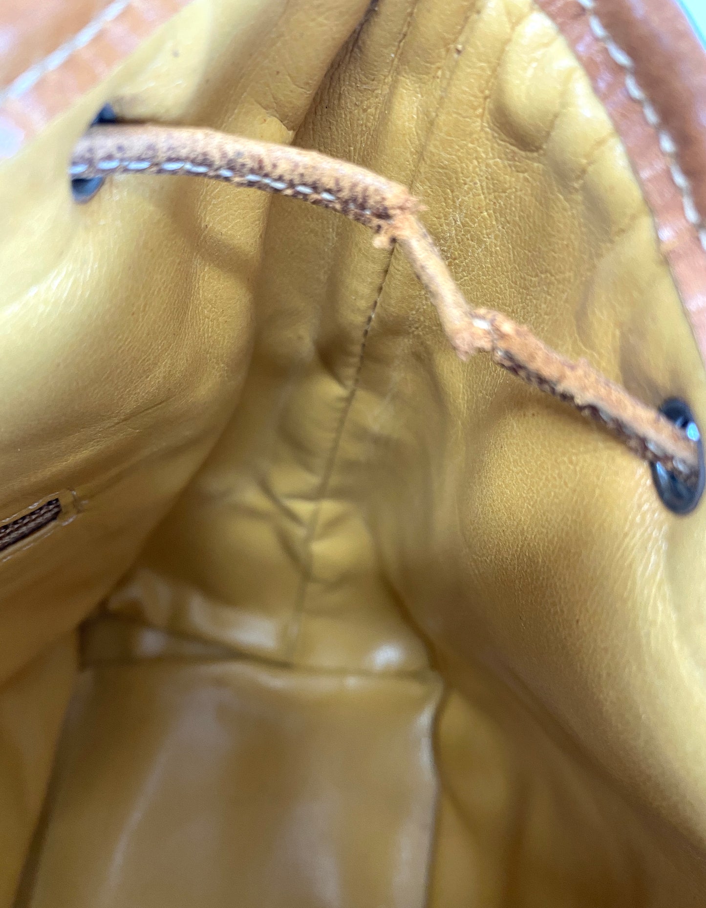 CELINE Shoulder Bag Drawstring Macadam Pattern Camel Authentic AA586