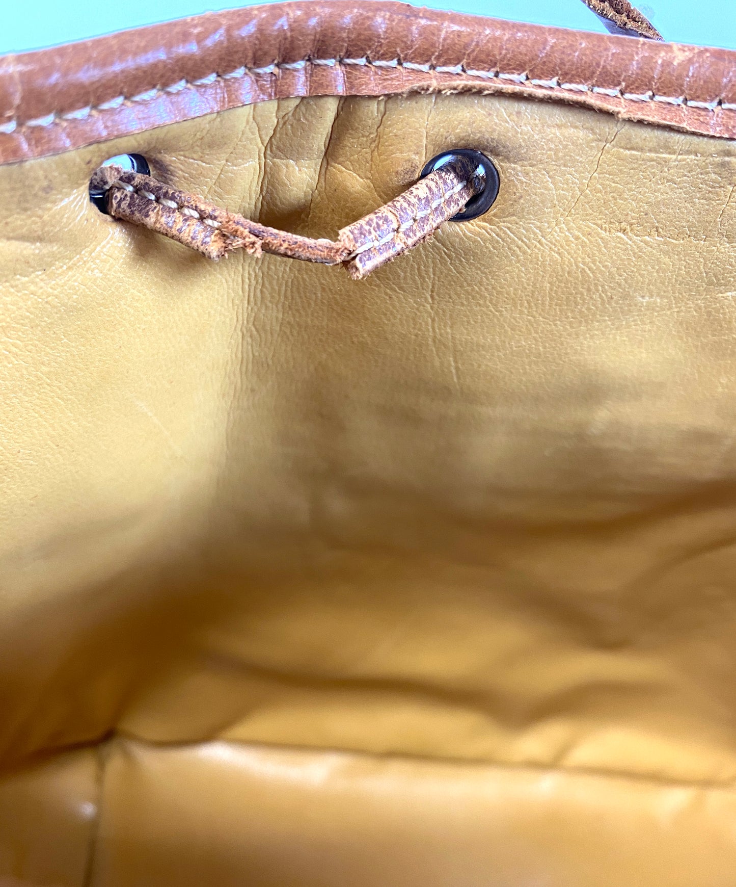 CELINE Shoulder Bag Drawstring Macadam Pattern Camel Authentic AA586