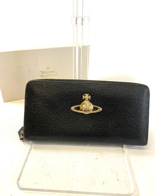 Vivienne Westwood Long Wallet Leather Round Zipper Authentic AA612