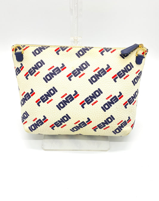 FENDI Clutch Bag Fendi x Fila Collaboration White Leather Authentic AA638