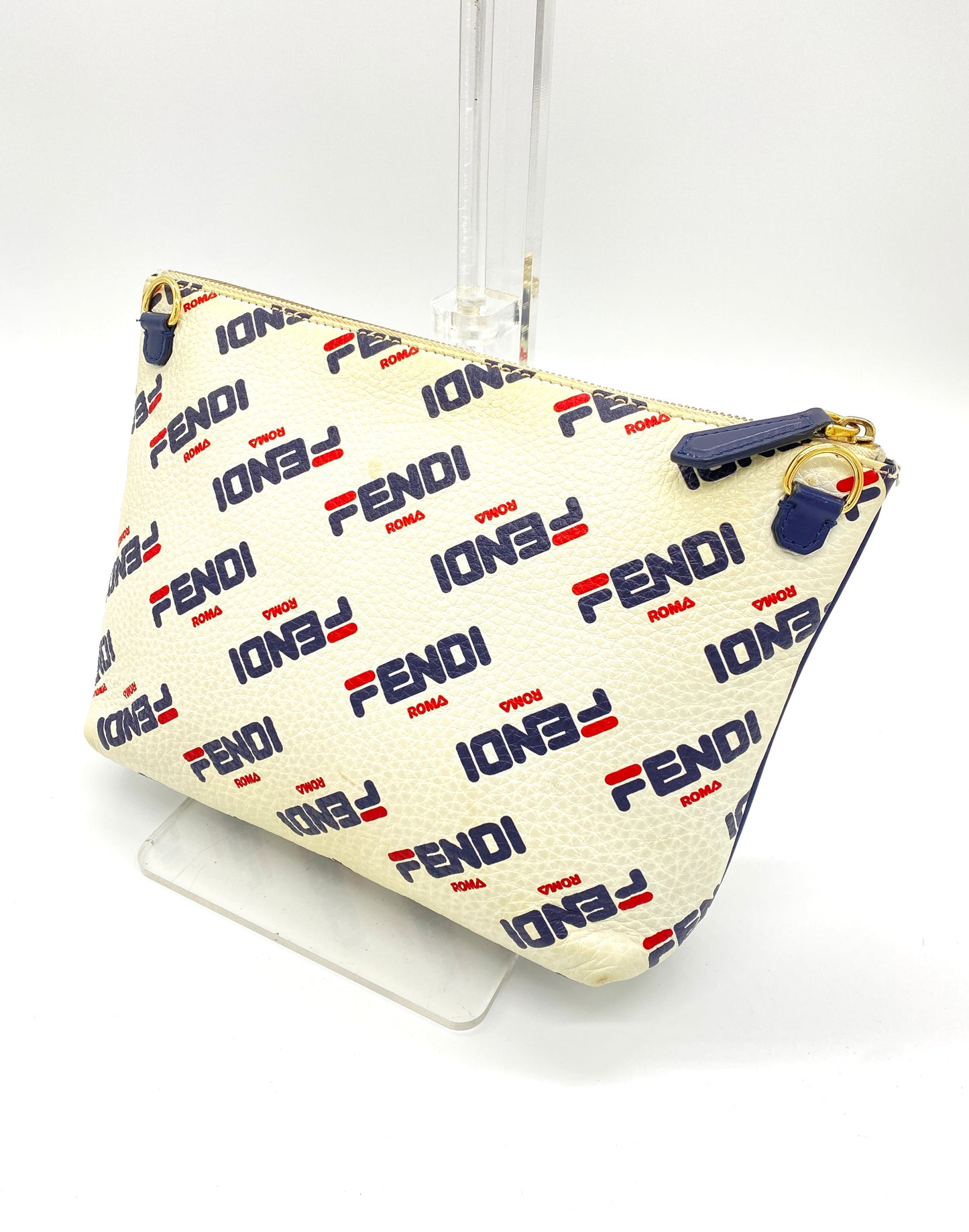 FENDI Clutch Bag Fendi x Fila Collaboration White Leather Authentic AA638