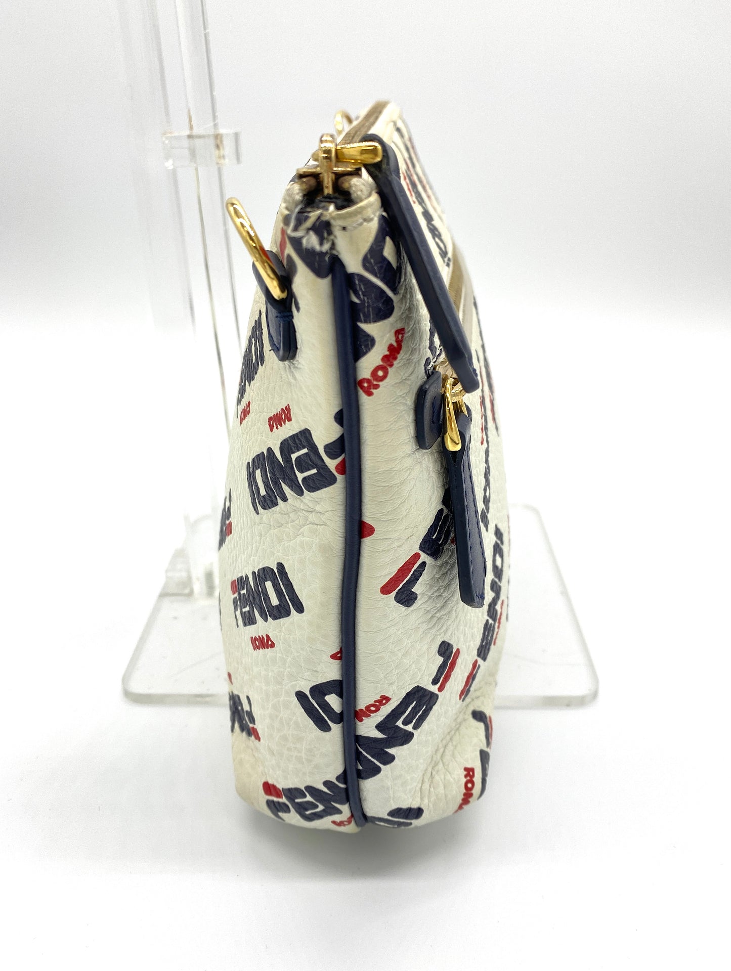 FENDI Clutch Bag Fendi x Fila Collaboration White Leather Authentic AA638