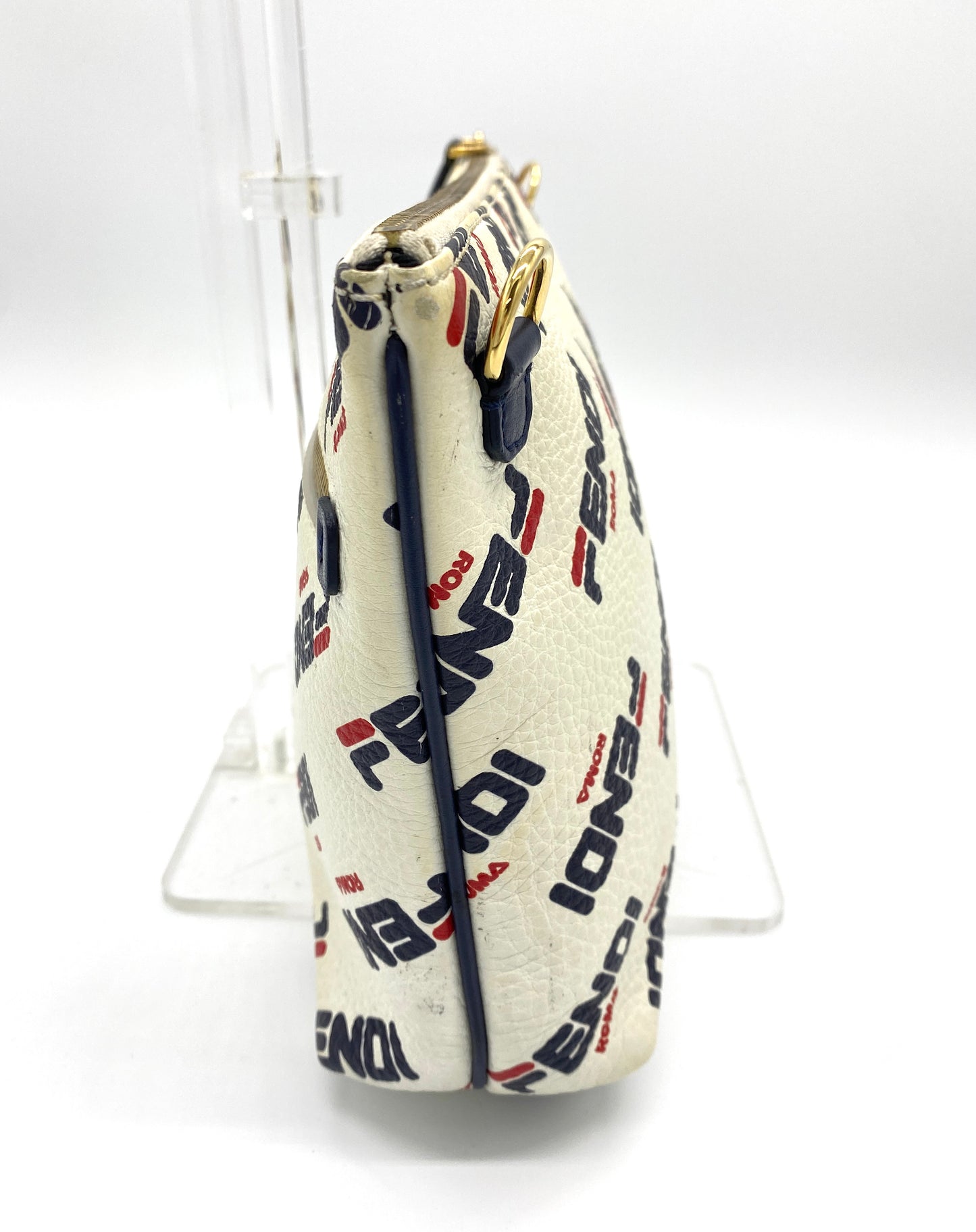 FENDI Clutch Bag Fendi x Fila Collaboration White Leather Authentic AA638