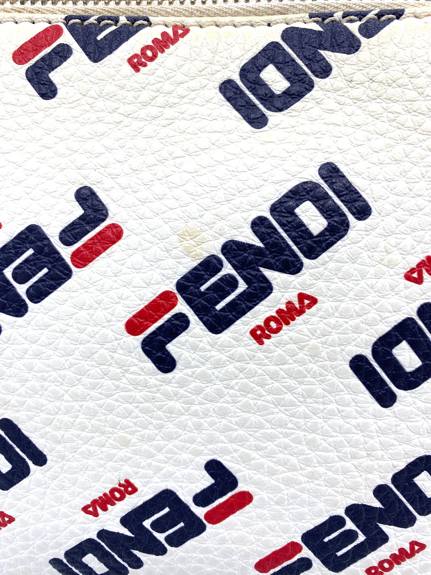 FENDI Clutch Bag Fendi x Fila Collaboration White Leather Authentic AA638