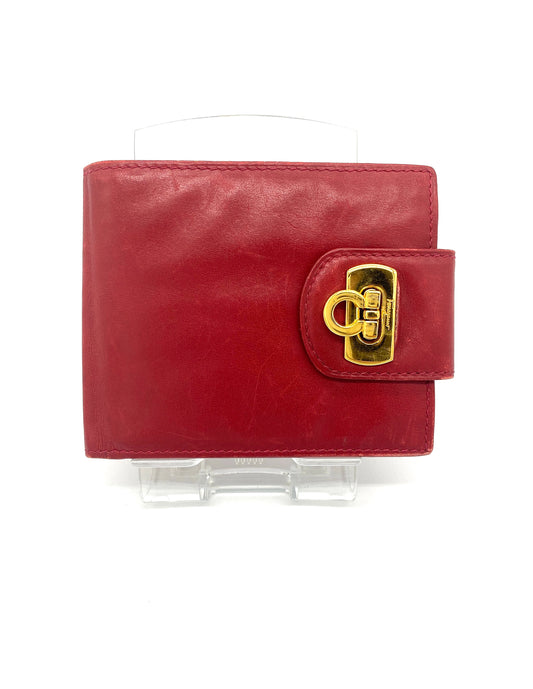 Ferragamo Bi-fold Wallet Gancini Leather Authentic AA657