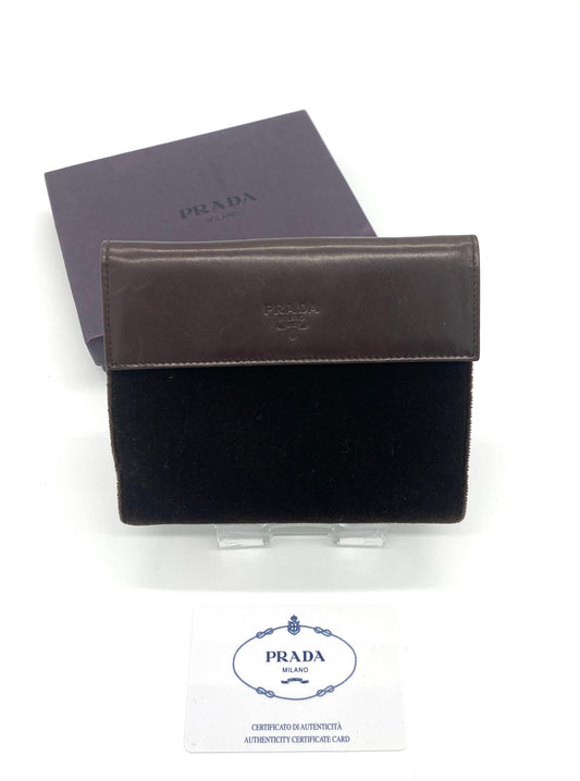 PRADA Folding Wallet Leather x Suede Authentic AA655