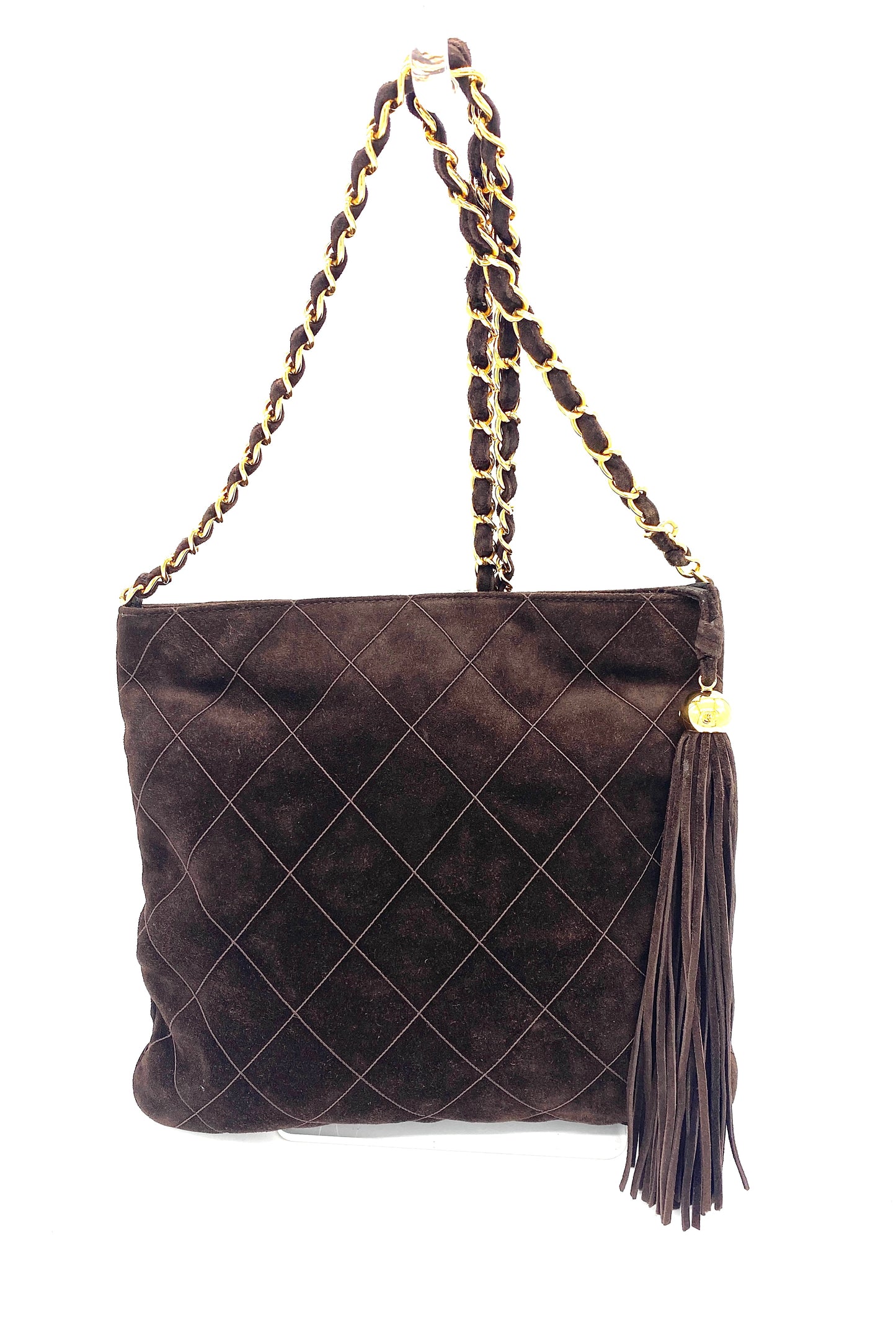 CHANEL Matelasse Chain Shoulder Bag Suede Leather Brown Authentic AA685