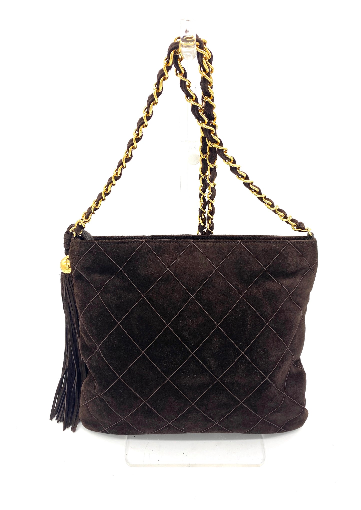 CHANEL Matelasse Chain Shoulder Bag Suede Leather Brown Authentic AA685