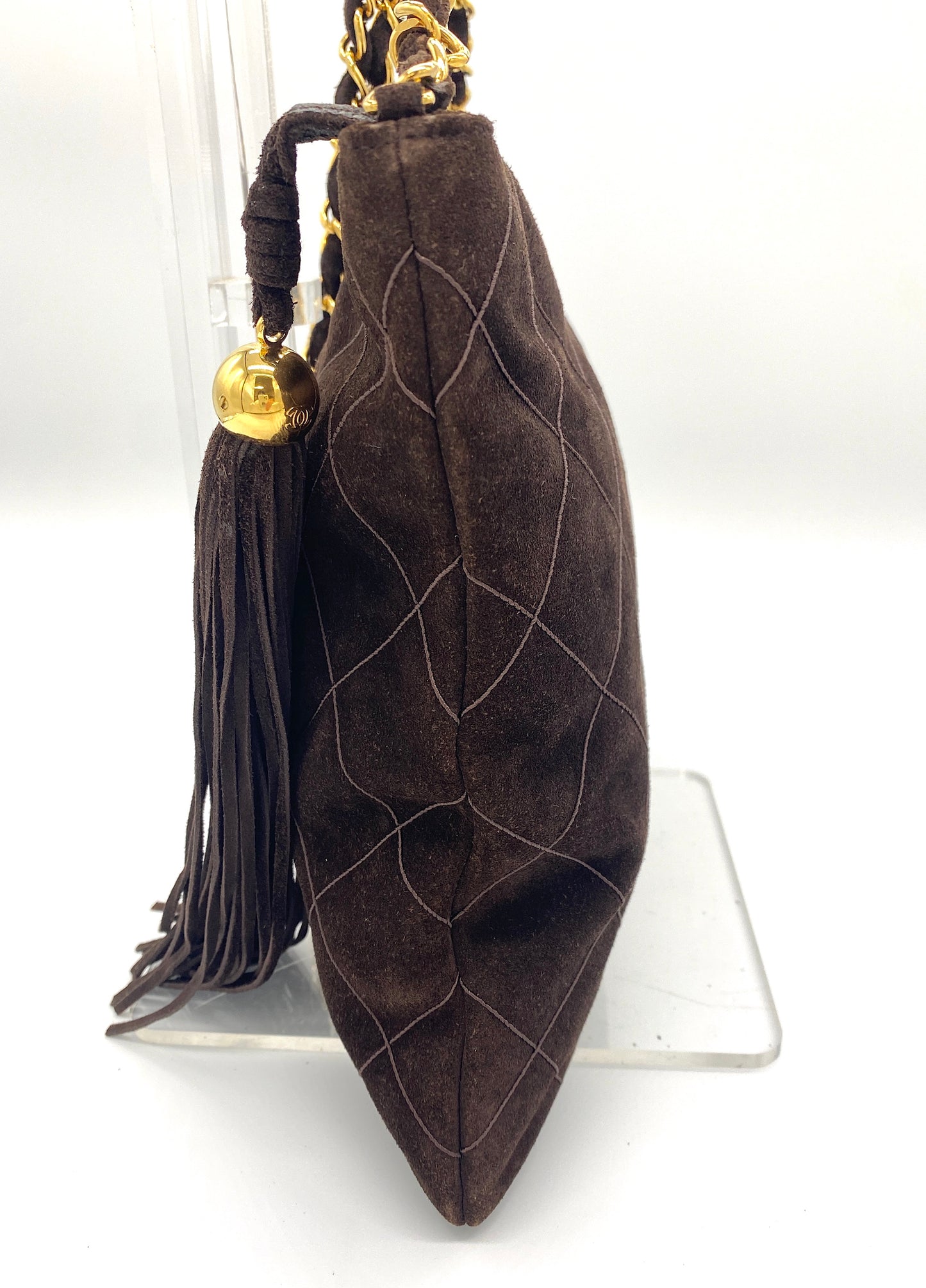 CHANEL Matelasse Chain Shoulder Bag Suede Leather Brown Authentic AA685