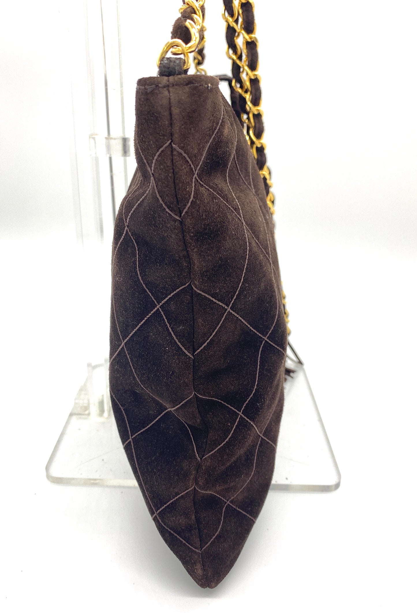 CHANEL Matelasse Chain Shoulder Bag Suede Leather Brown Authentic AA685