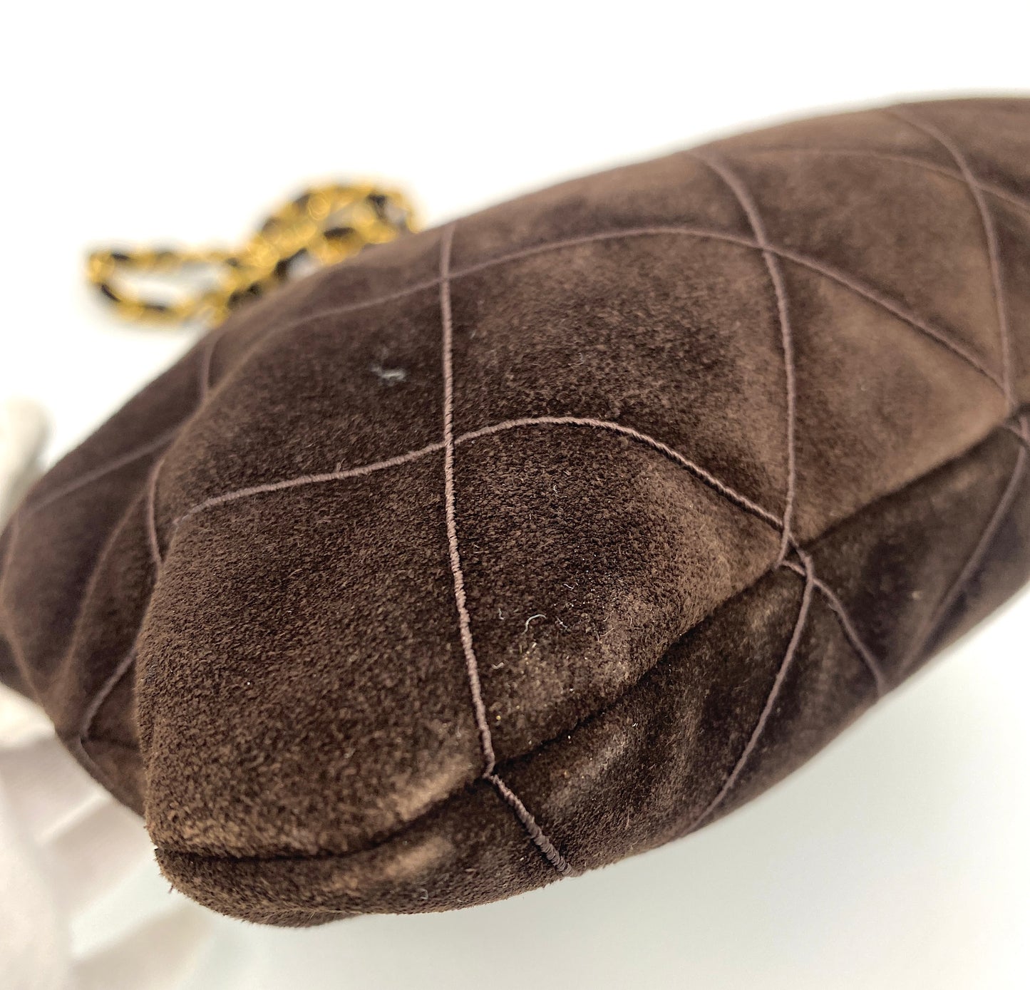 CHANEL Matelasse Chain Shoulder Bag Suede Leather Brown Authentic AA685