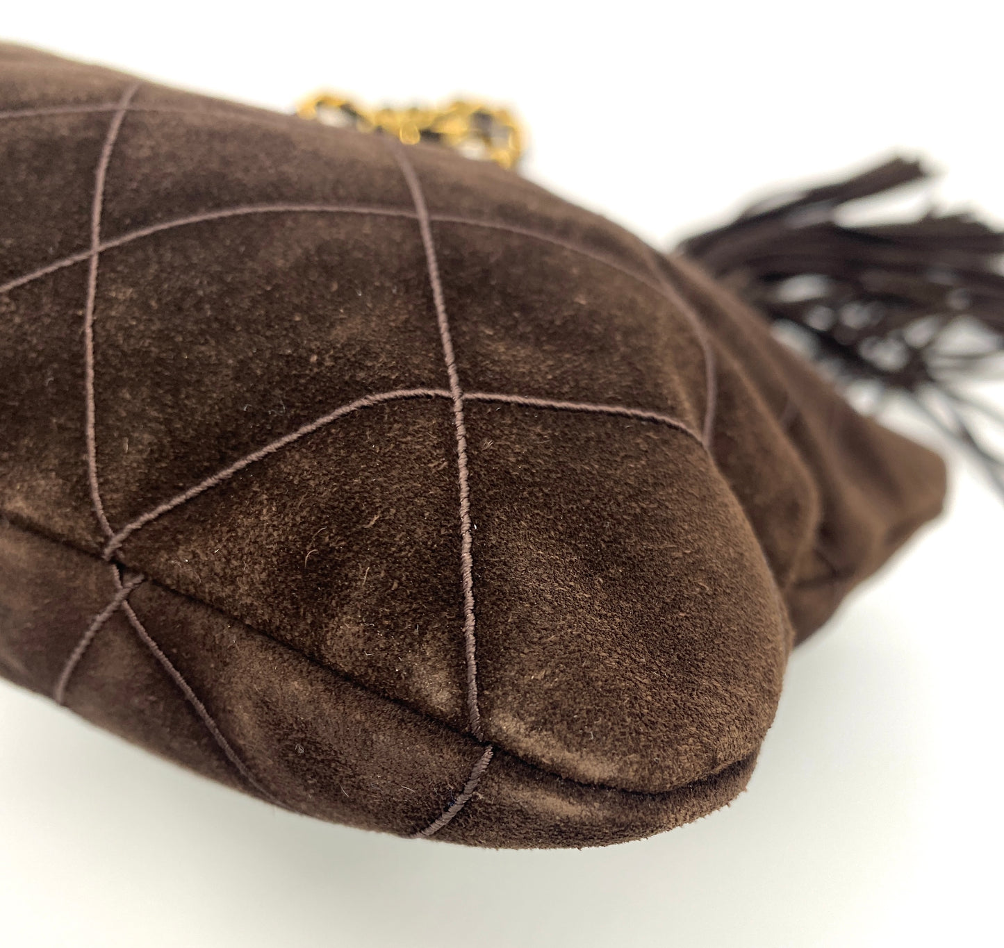 CHANEL Matelasse Chain Shoulder Bag Suede Leather Brown Authentic AA685
