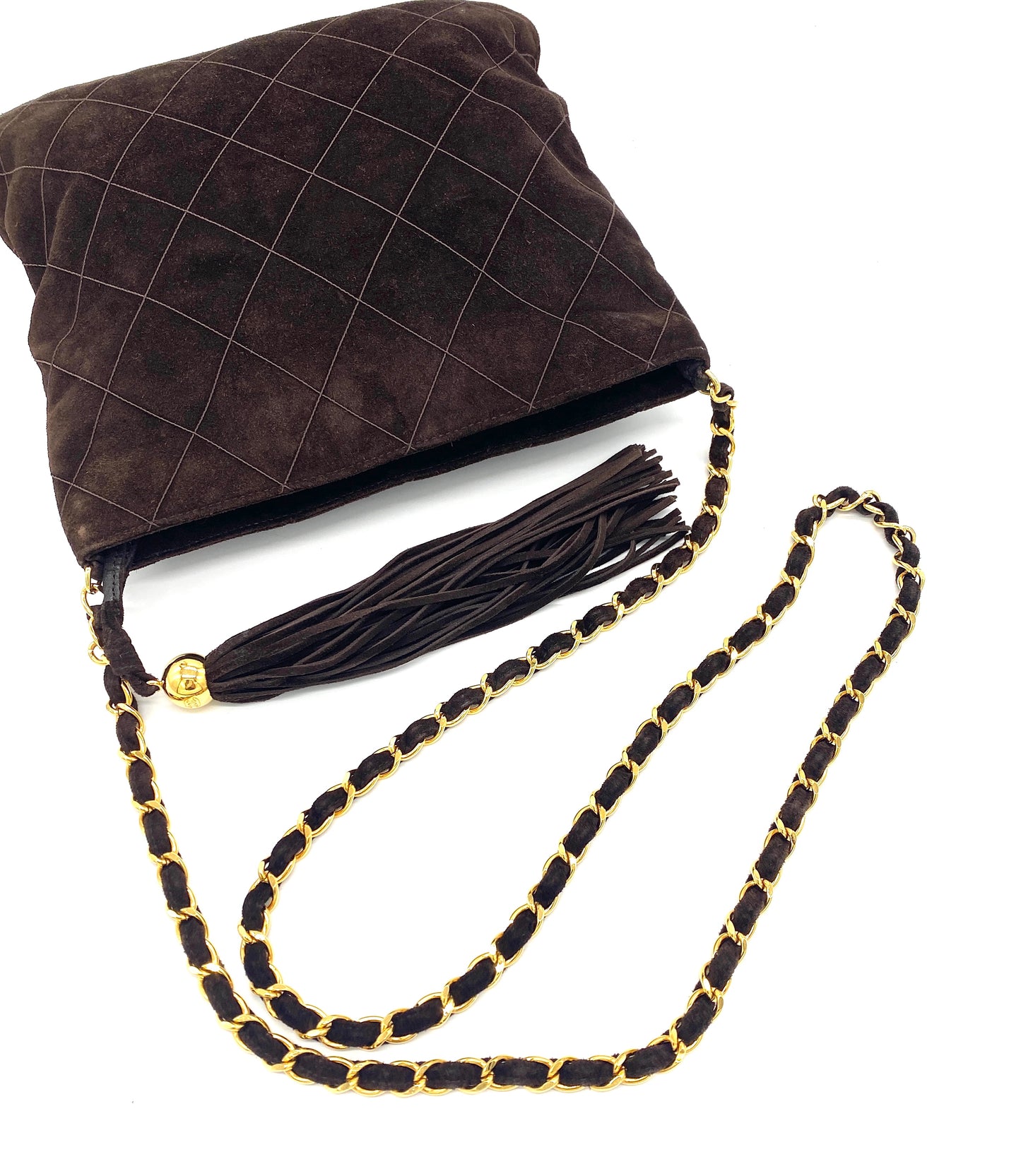 CHANEL Matelasse Chain Shoulder Bag Suede Leather Brown Authentic AA685