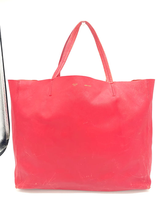CELINE Horizontal Cabas Leather Tote Bag Red Authentic AA694