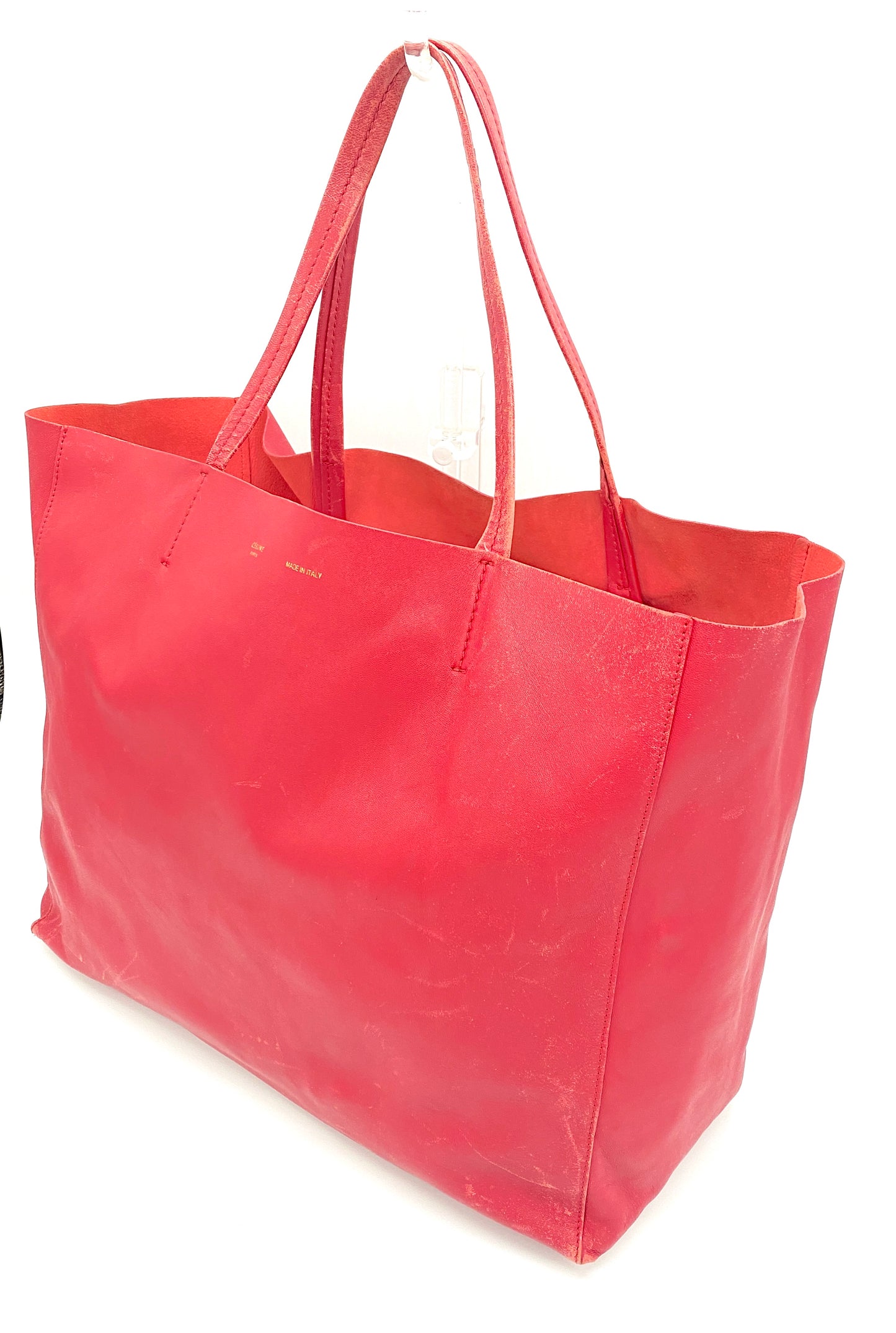 CELINE Horizontal Cabas Leather Tote Bag Red Authentic AA694