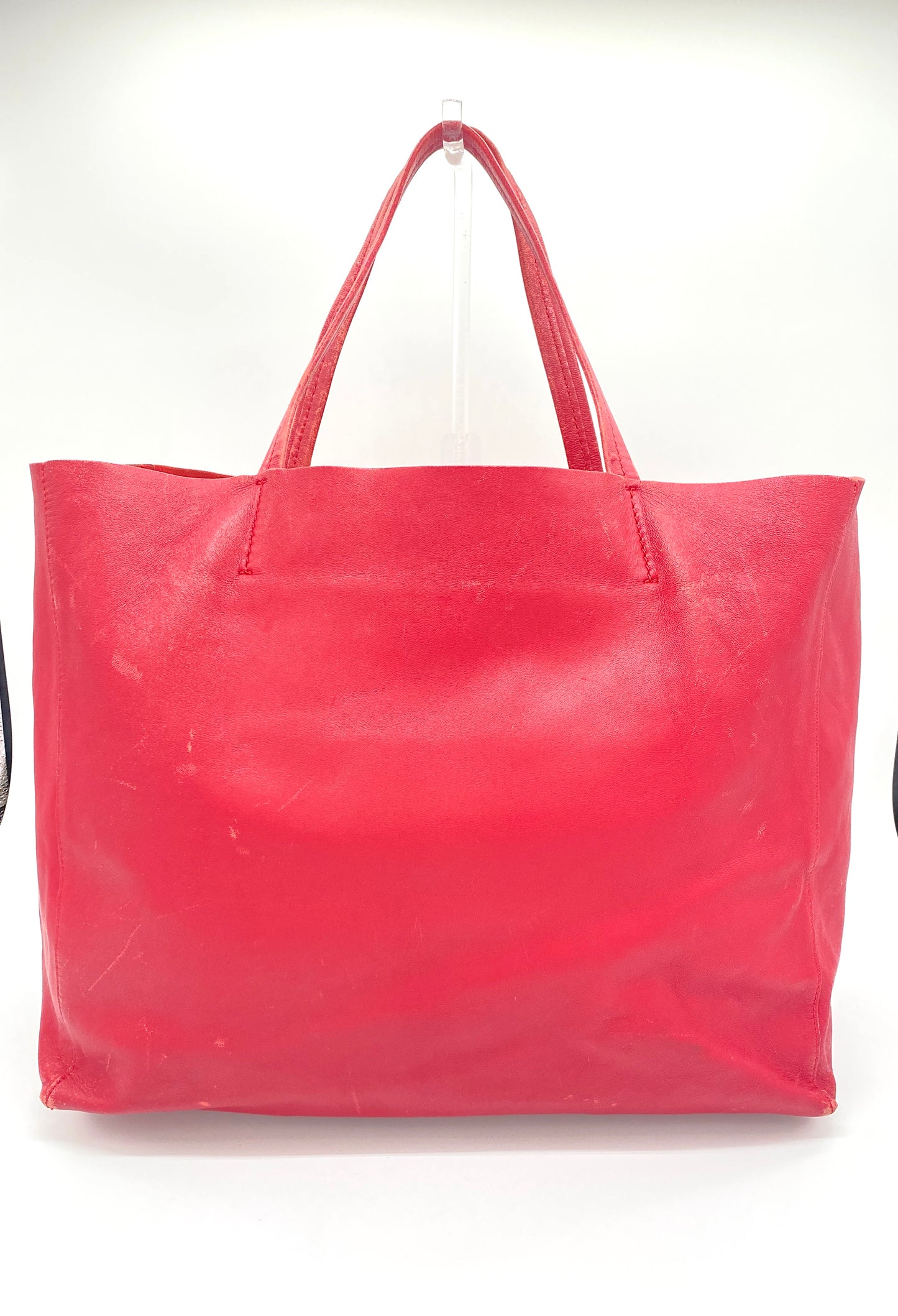 CELINE Horizontal Cabas Leather Tote Bag Red Authentic AA694