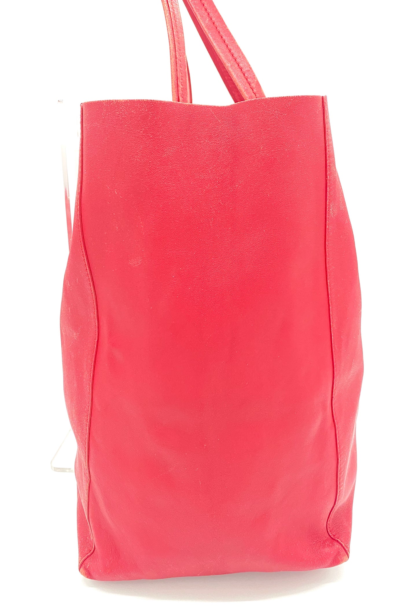 CELINE Horizontal Cabas Leather Tote Bag Red Authentic AA694