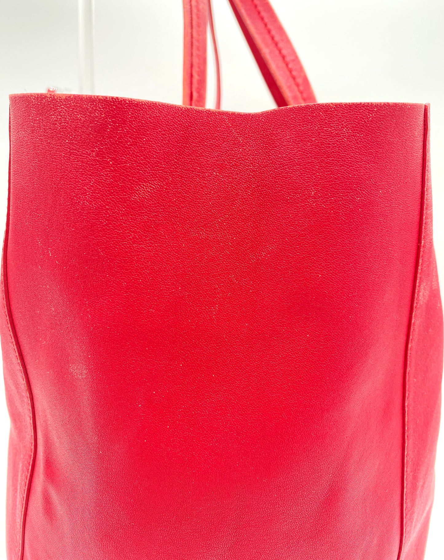 CELINE Horizontal Cabas Leather Tote Bag Red Authentic AA694