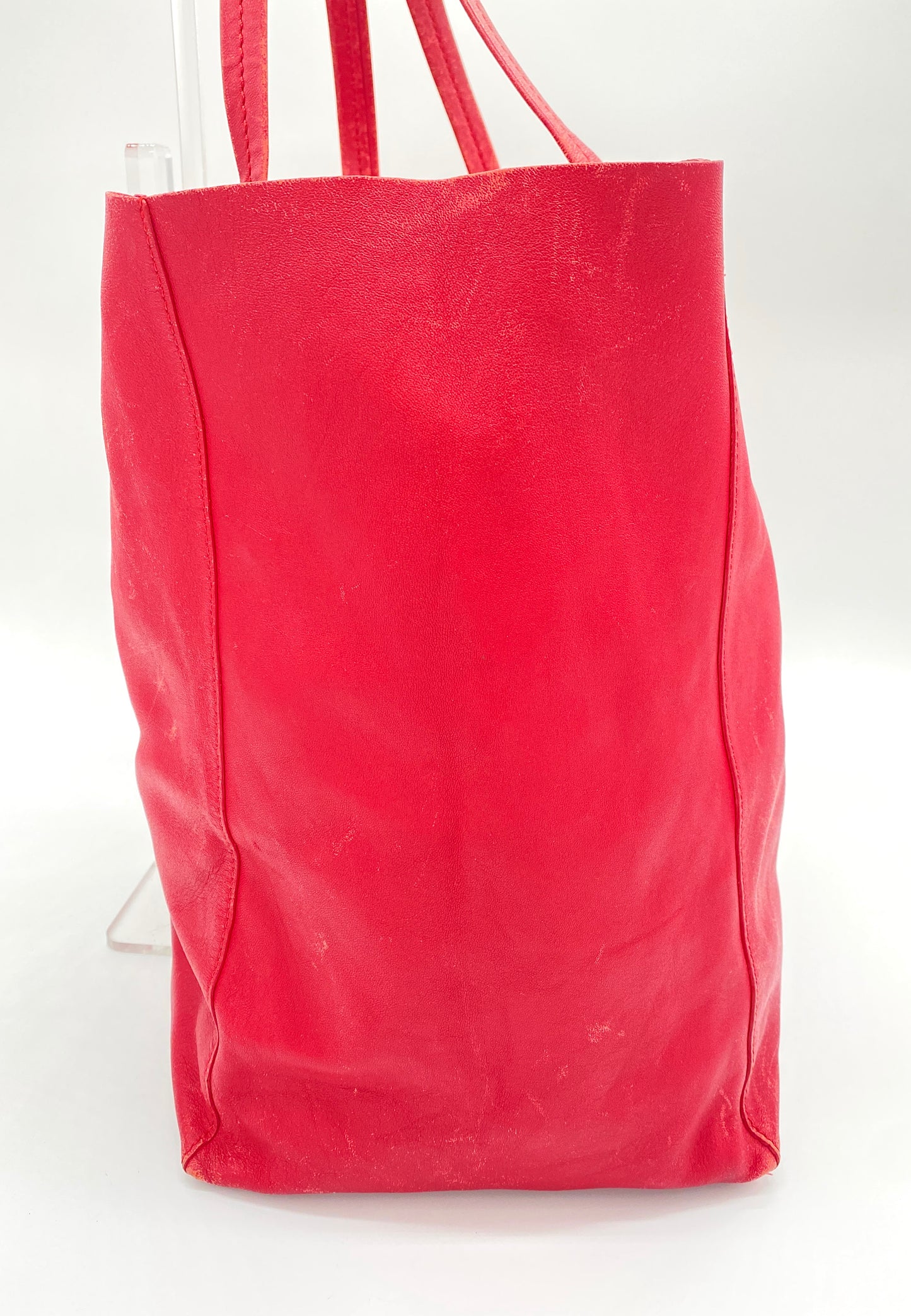 CELINE Horizontal Cabas Leather Tote Bag Red Authentic AA694