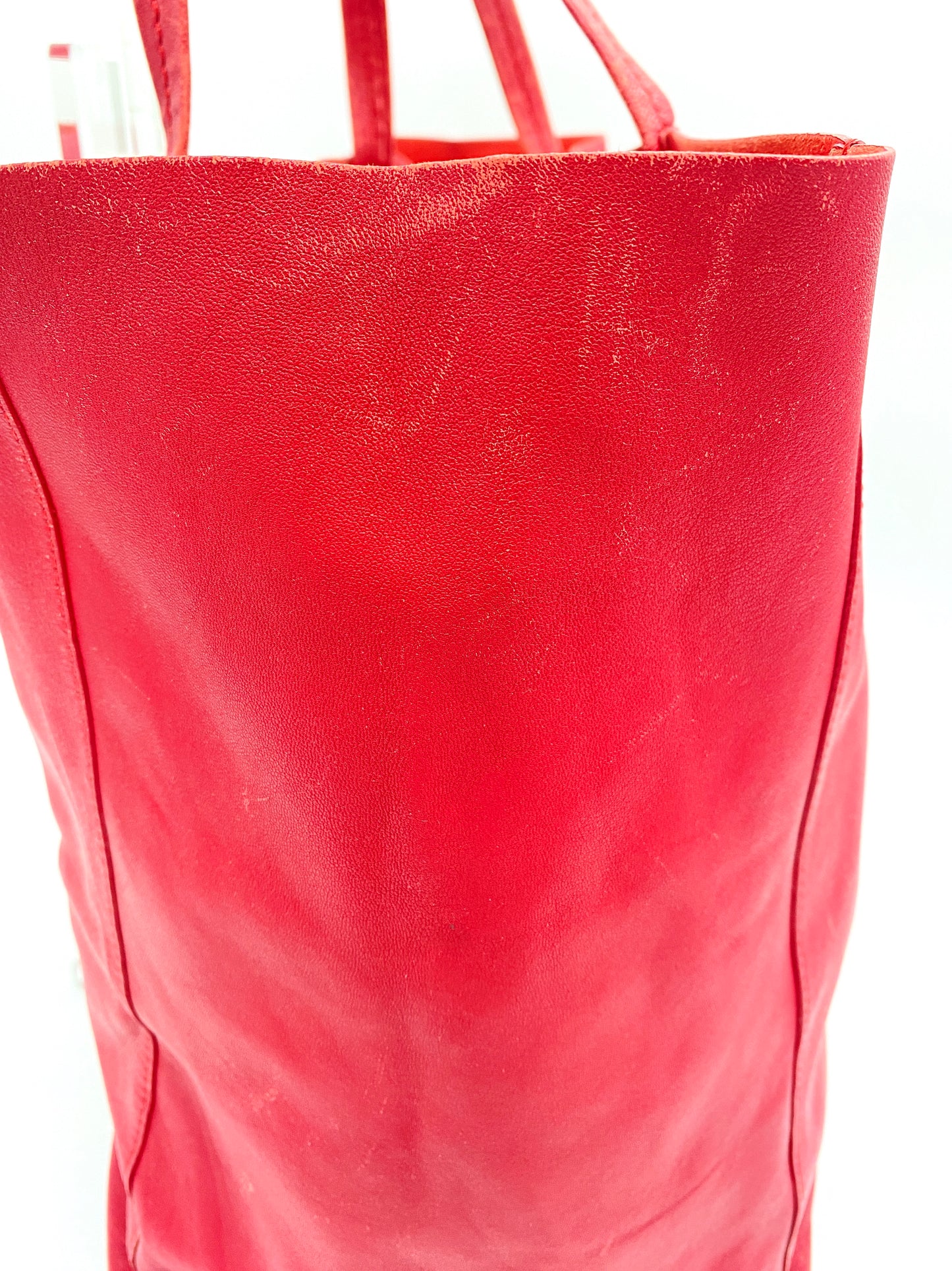 CELINE Horizontal Cabas Leather Tote Bag Red Authentic AA694