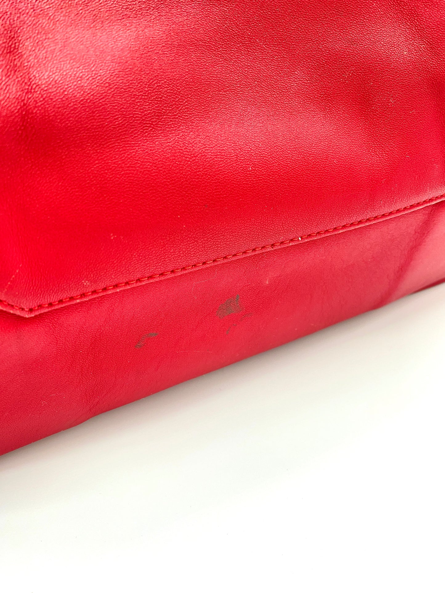CELINE Horizontal Cabas Leather Tote Bag Red Authentic AA694