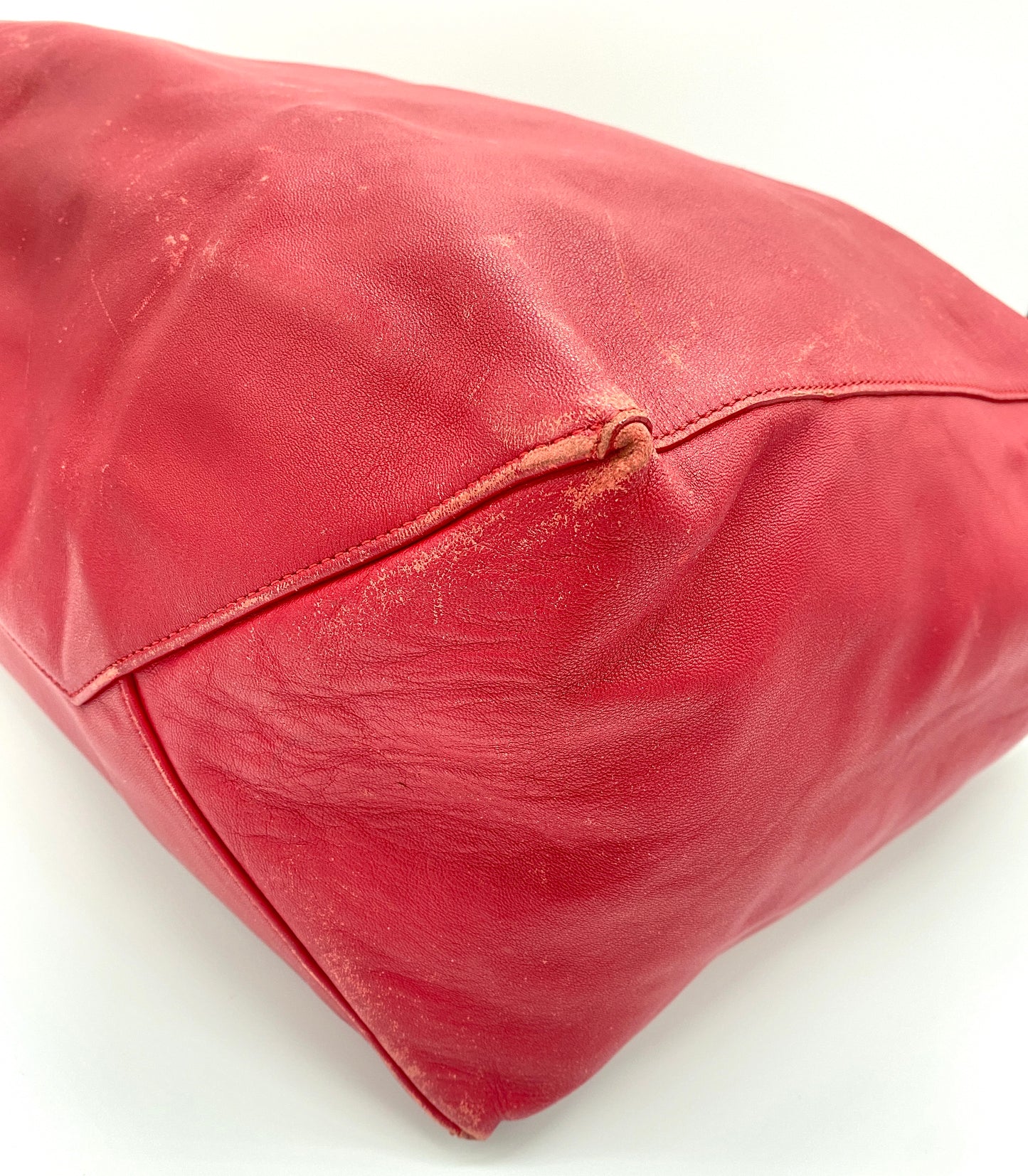 CELINE Horizontal Cabas Leather Tote Bag Red Authentic AA694