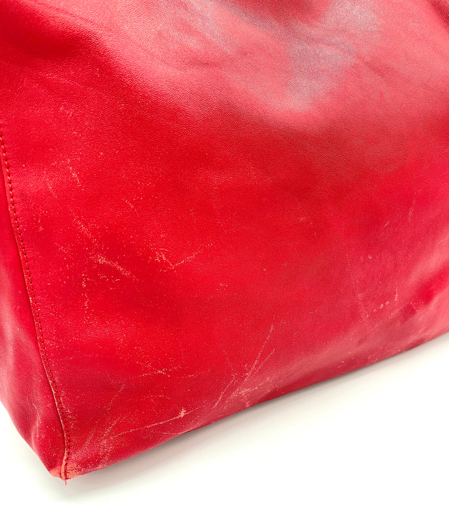 CELINE Horizontal Cabas Leather Tote Bag Red Authentic AA694