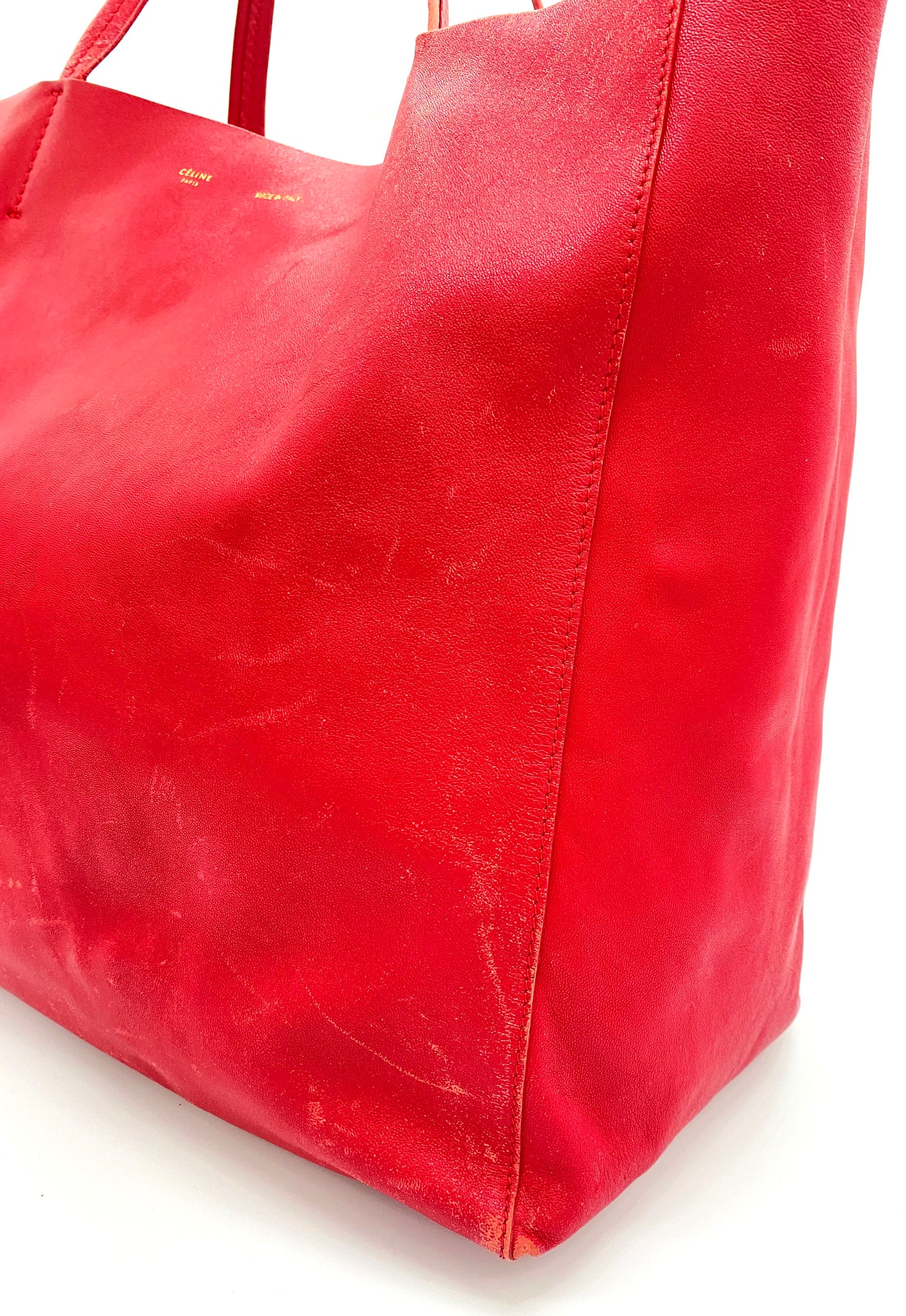 CELINE Horizontal Cabas Leather Tote Bag Red Authentic AA694