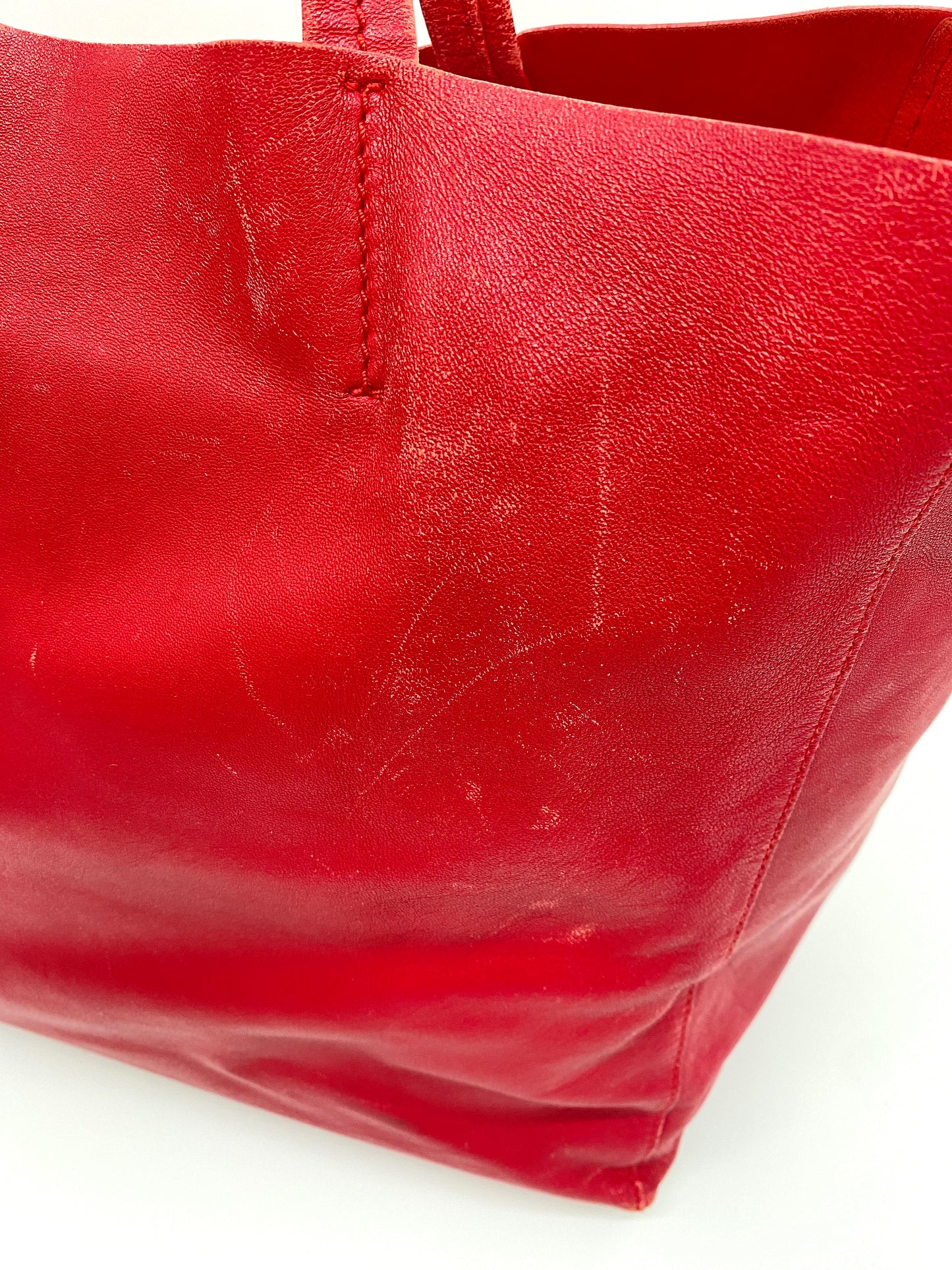 CELINE Horizontal Cabas Leather Tote Bag Red Authentic AA694