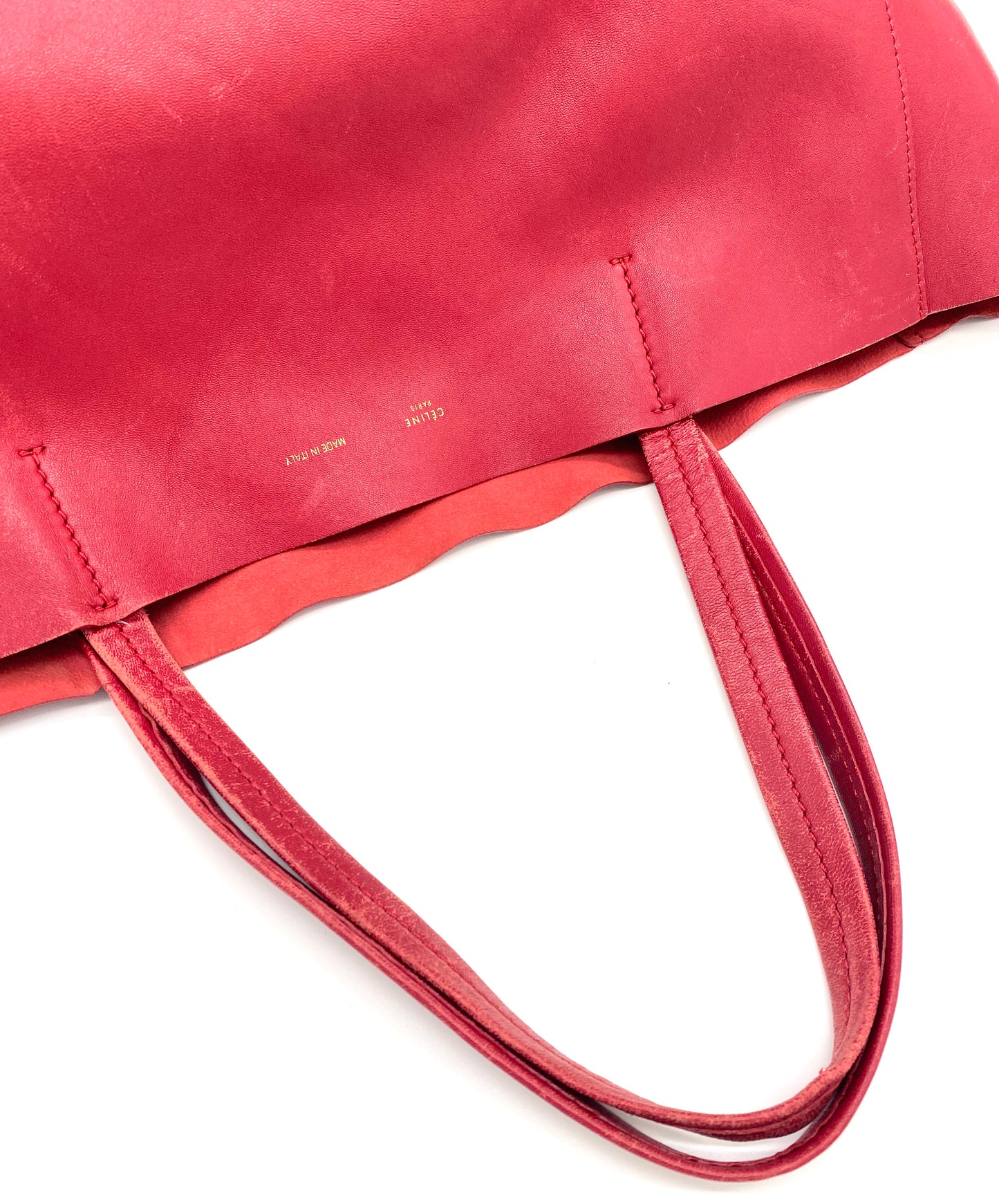 CELINE Horizontal Cabas Leather Tote Bag Red Authentic AA694