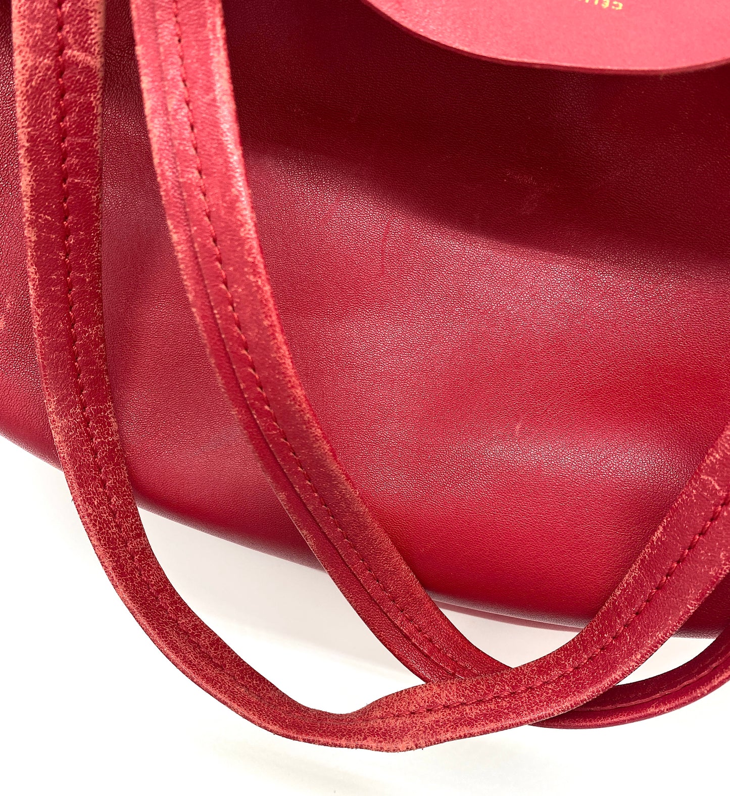 CELINE Horizontal Cabas Leather Tote Bag Red Authentic AA694