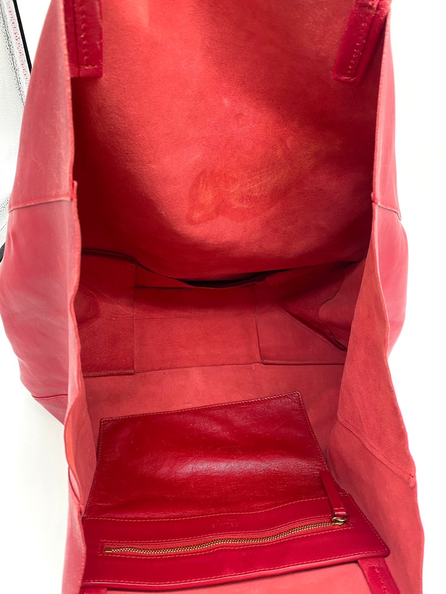 CELINE Horizontal Cabas Leather Tote Bag Red Authentic AA694