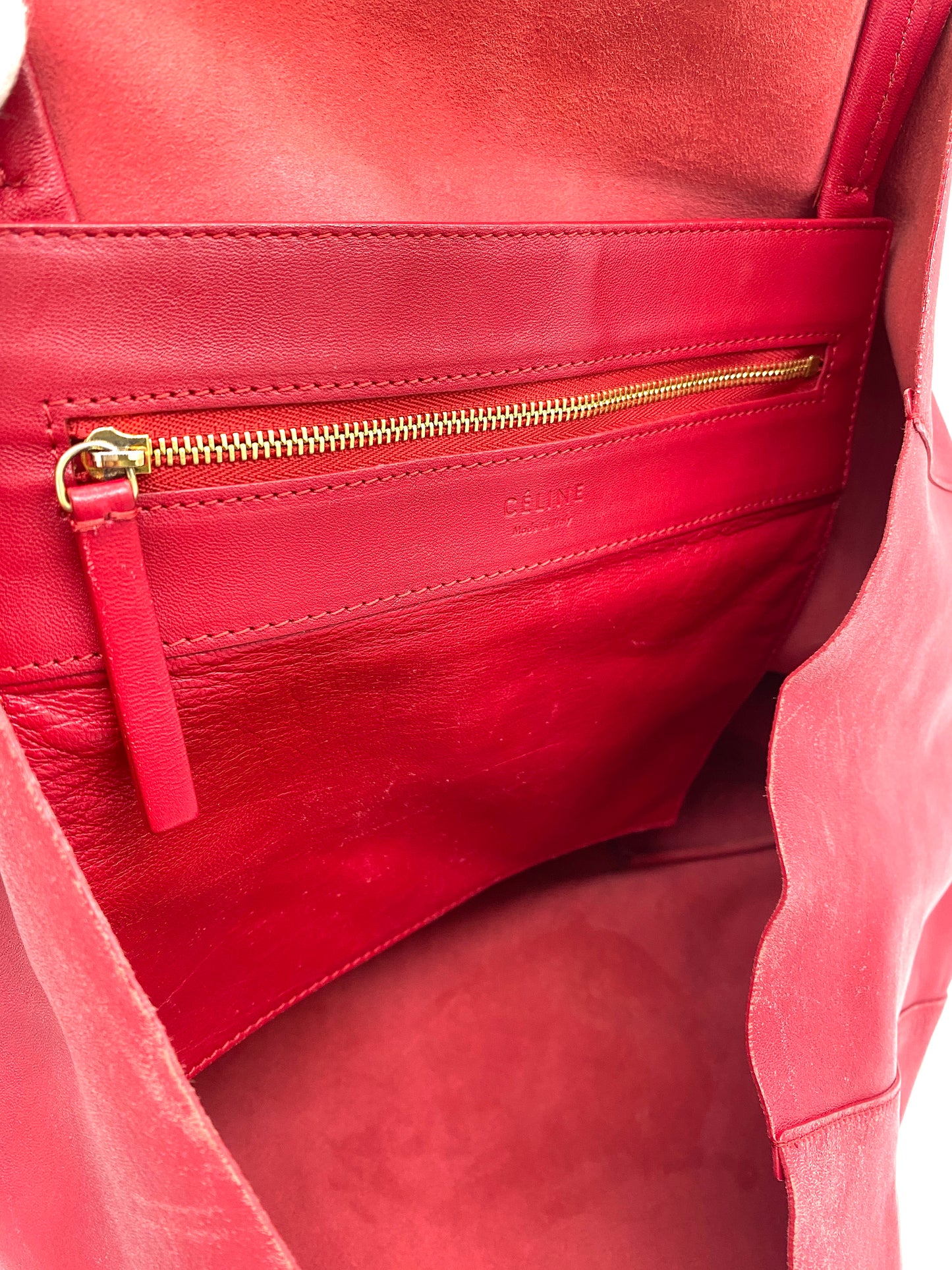 CELINE Horizontal Cabas Leather Tote Bag Red Authentic AA694