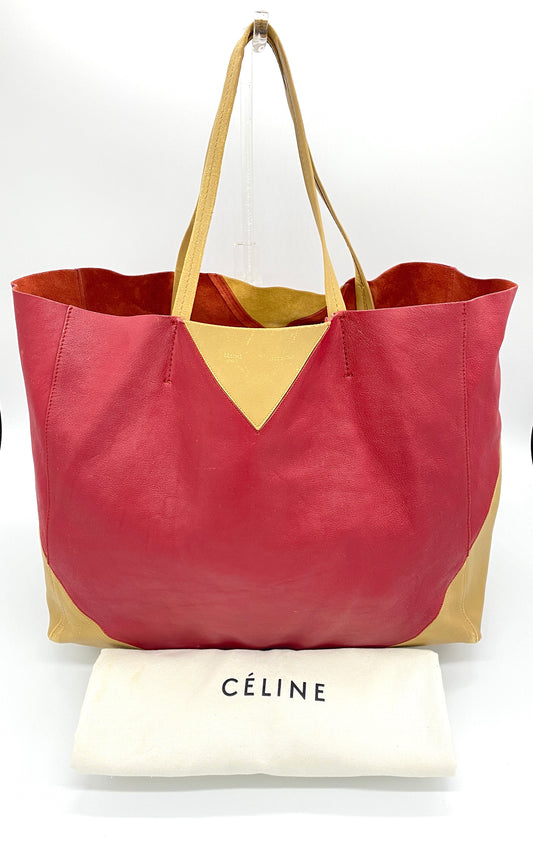 CELINE Horizontal Cabas Bicolor Red and Beige Leather Tote Bag Authentic AA692