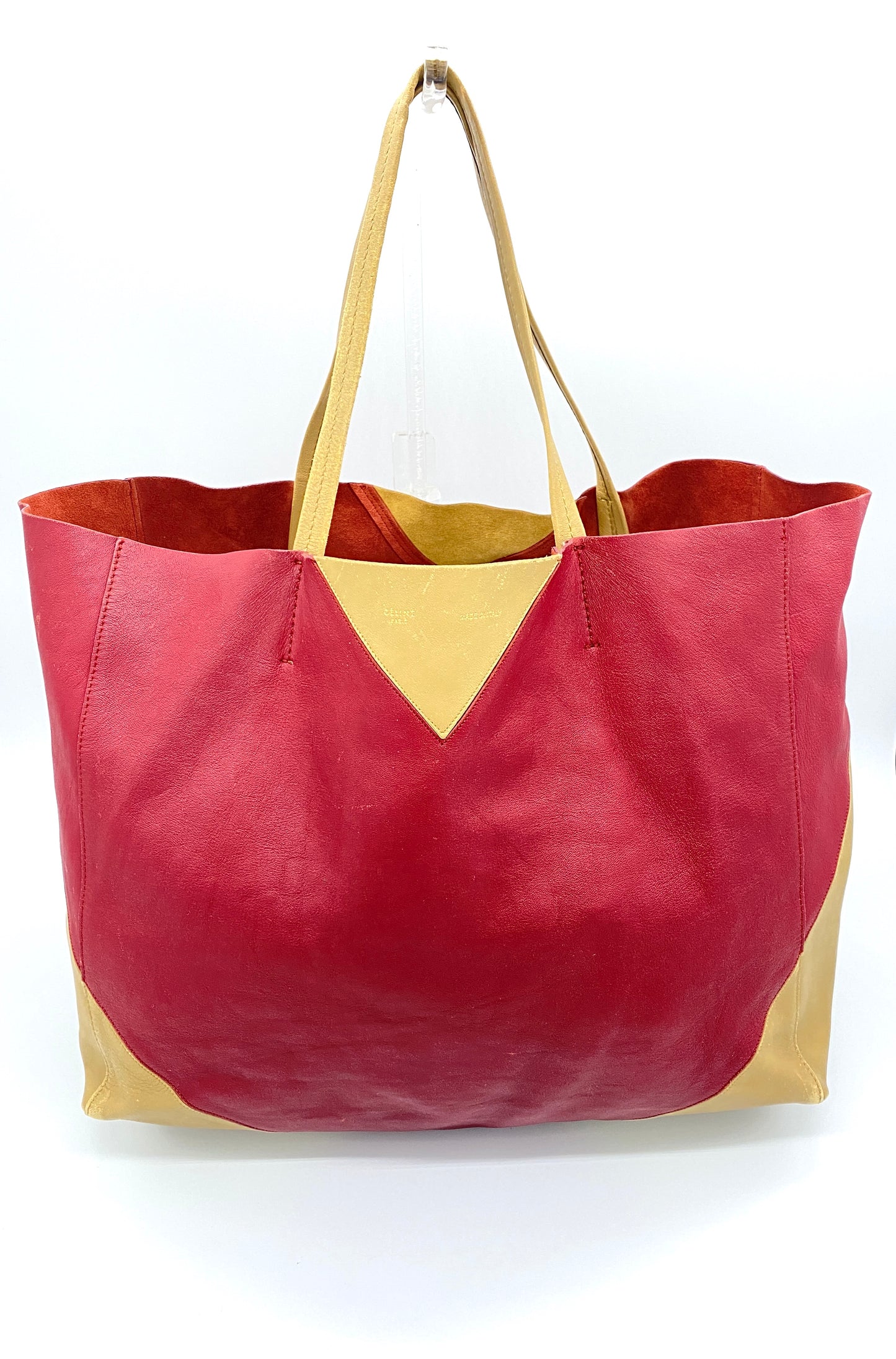 CELINE Horizontal Cabas Bicolor Red and Beige Leather Tote Bag Authentic AA692