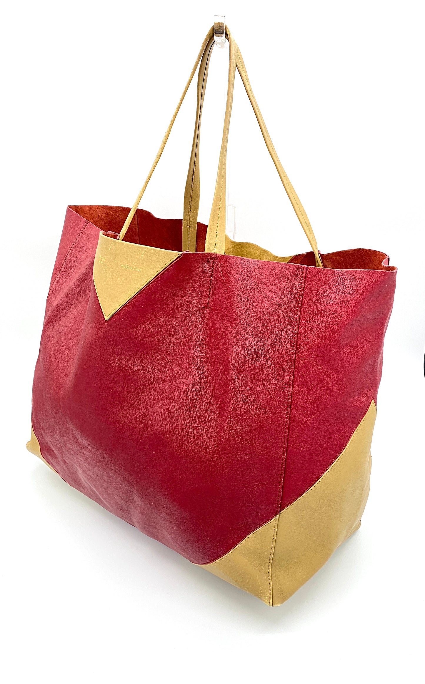 CELINE Horizontal Cabas Bicolor Red and Beige Leather Tote Bag Authentic AA692