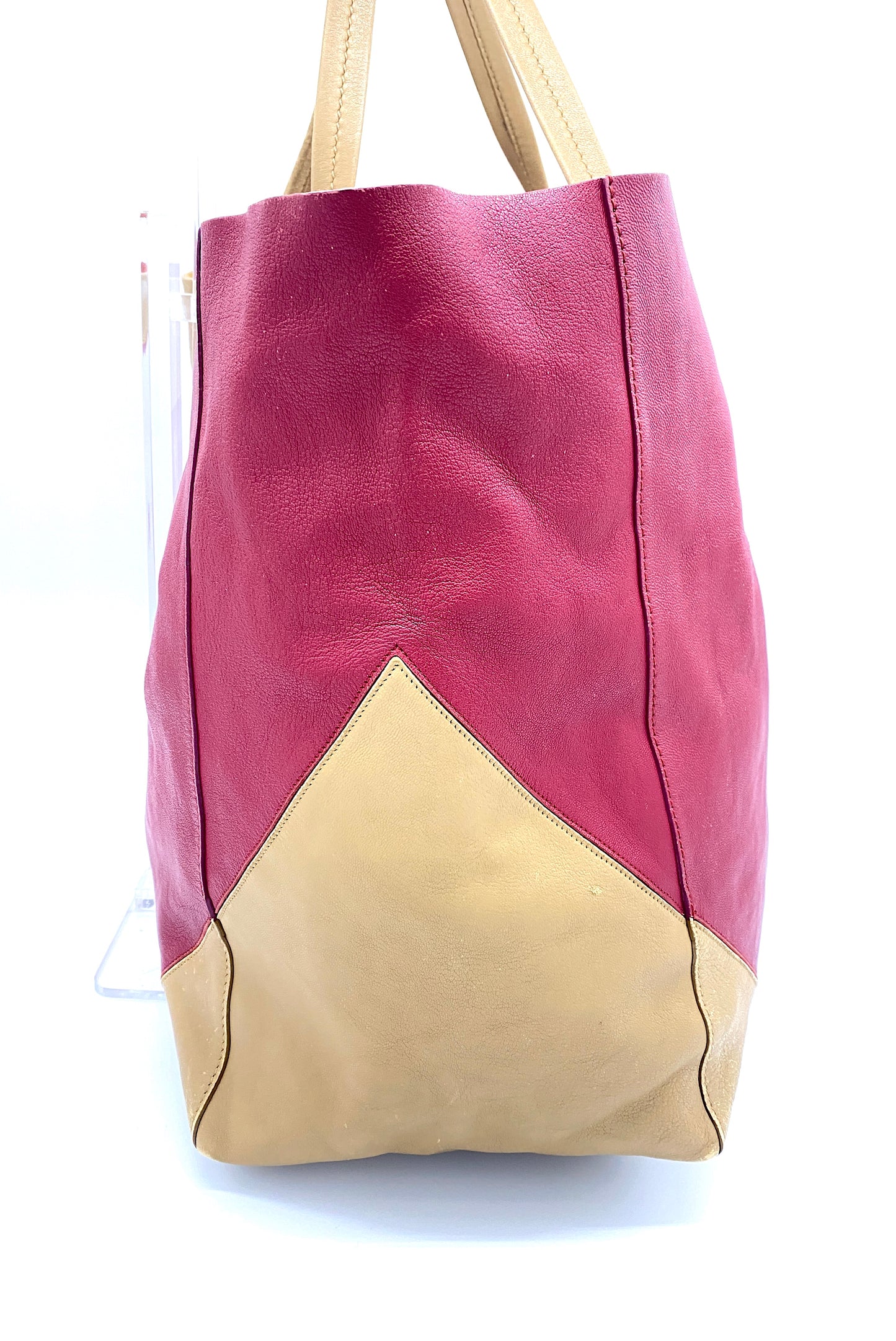 CELINE Horizontal Cabas Bicolor Red and Beige Leather Tote Bag Authentic AA692