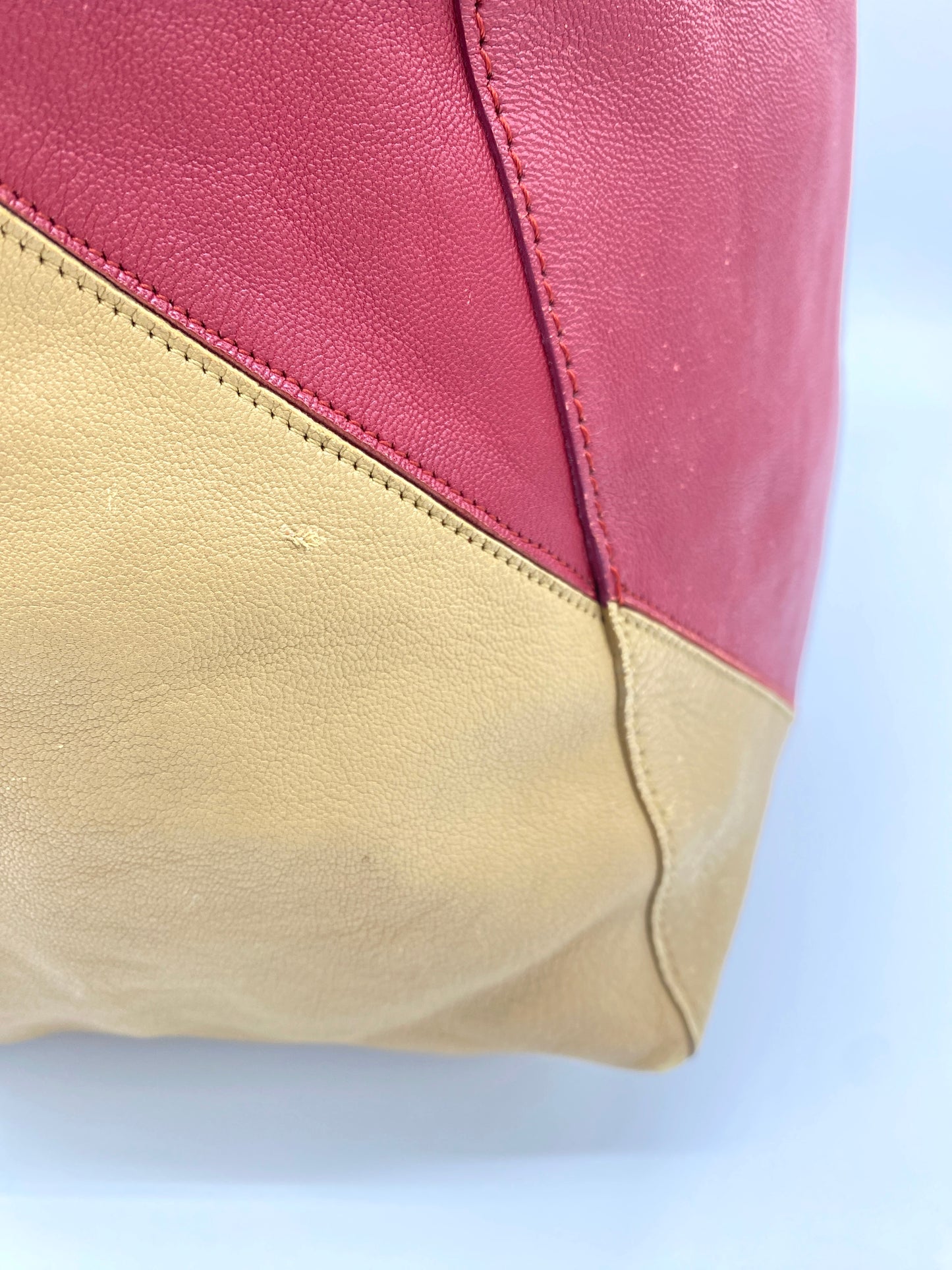 CELINE Horizontal Cabas Bicolor Red and Beige Leather Tote Bag Authentic AA692