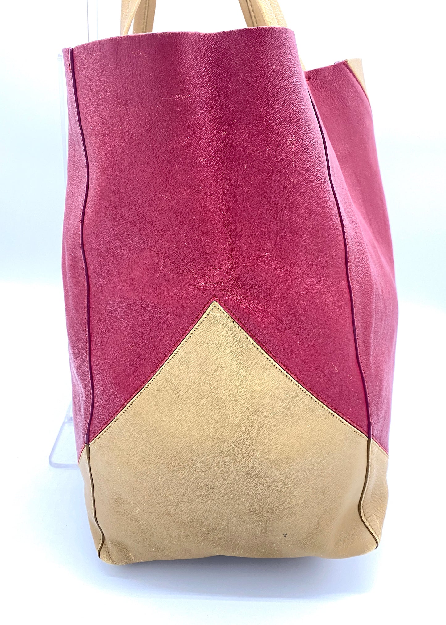 CELINE Horizontal Cabas Bicolor Red and Beige Leather Tote Bag Authentic AA692