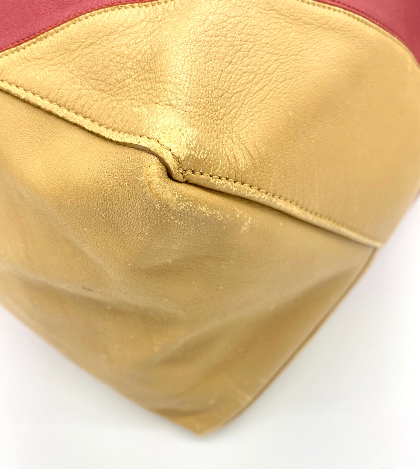 CELINE Horizontal Cabas Bicolor Red and Beige Leather Tote Bag Authentic AA692