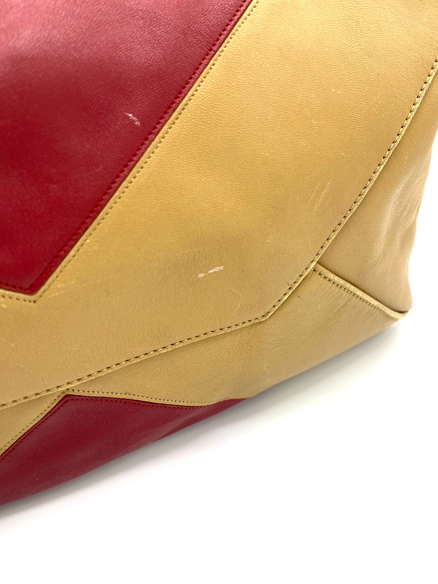 CELINE Horizontal Cabas Bicolor Red and Beige Leather Tote Bag Authentic AA692