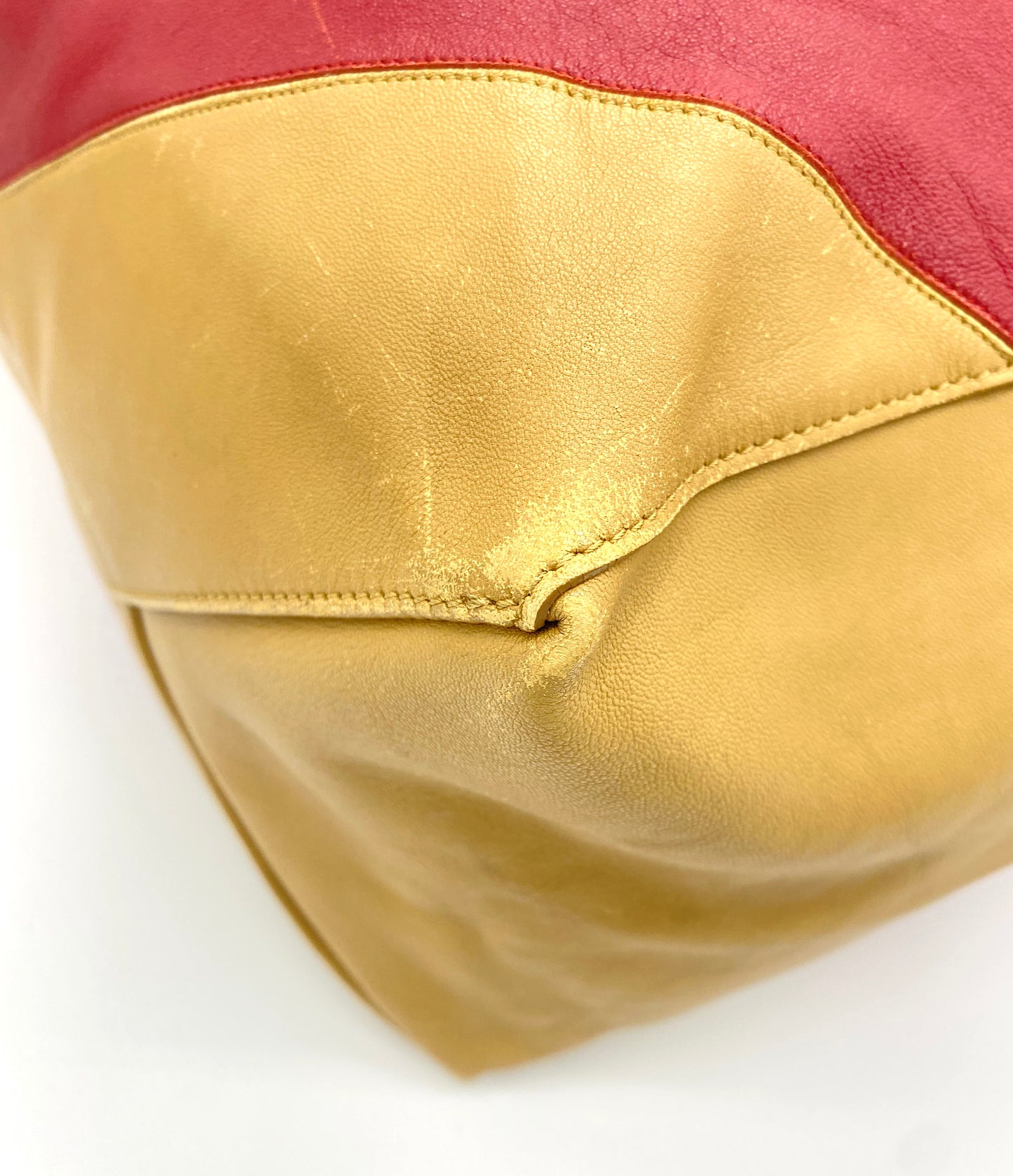 CELINE Horizontal Cabas Bicolor Red and Beige Leather Tote Bag Authentic AA692