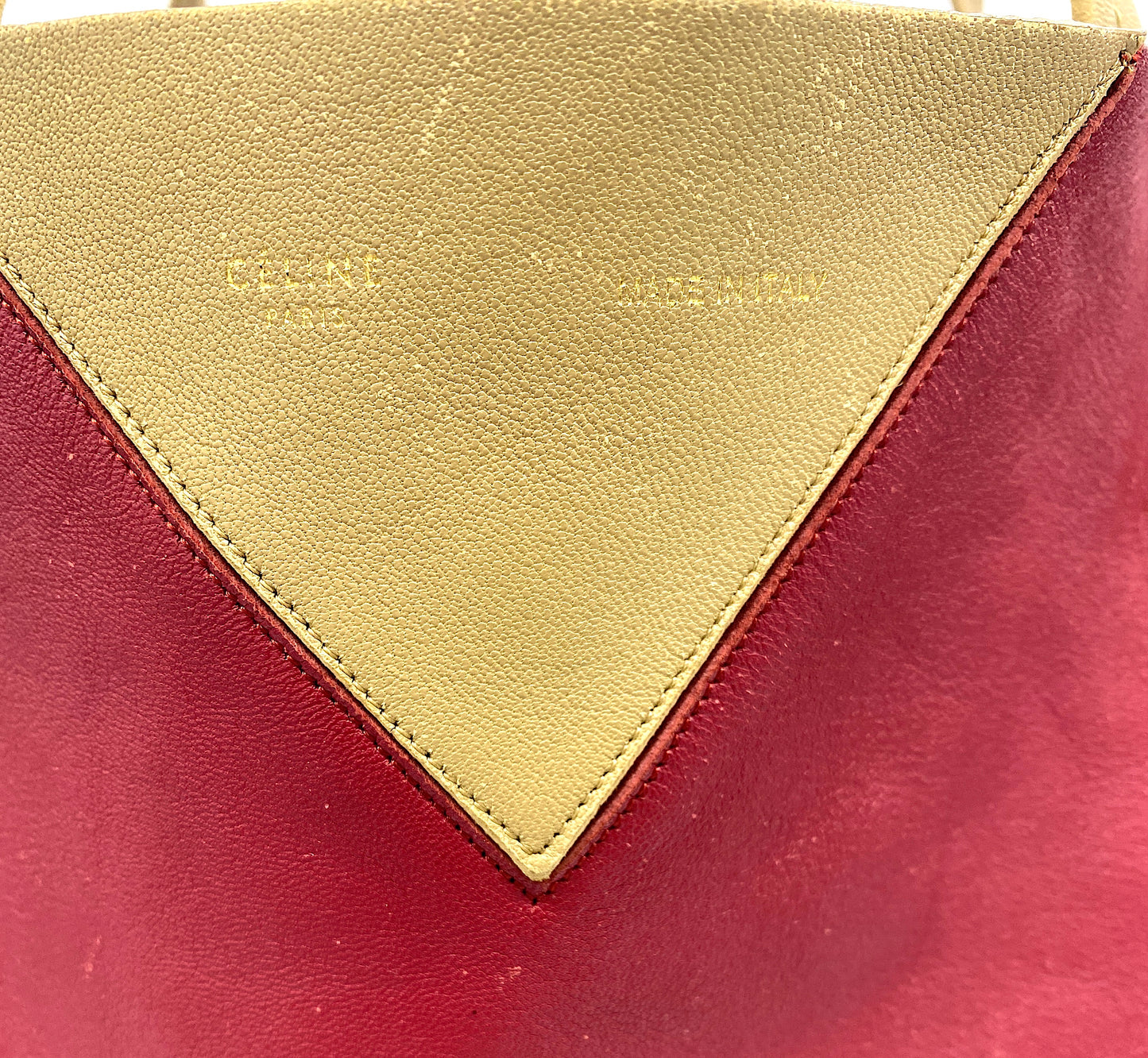 CELINE Horizontal Cabas Bicolor Red and Beige Leather Tote Bag Authentic AA692