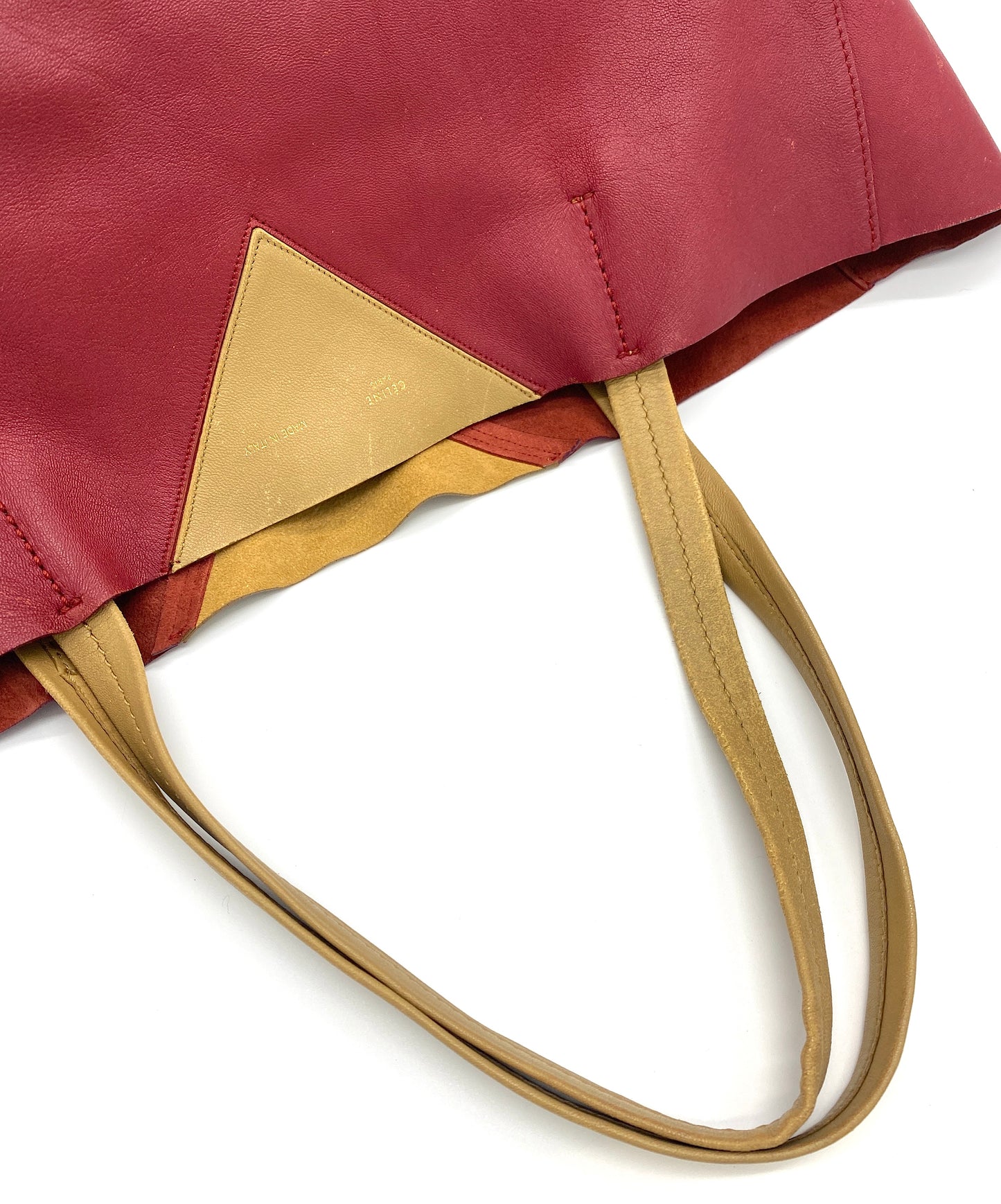 CELINE Horizontal Cabas Bicolor Red and Beige Leather Tote Bag Authentic AA692