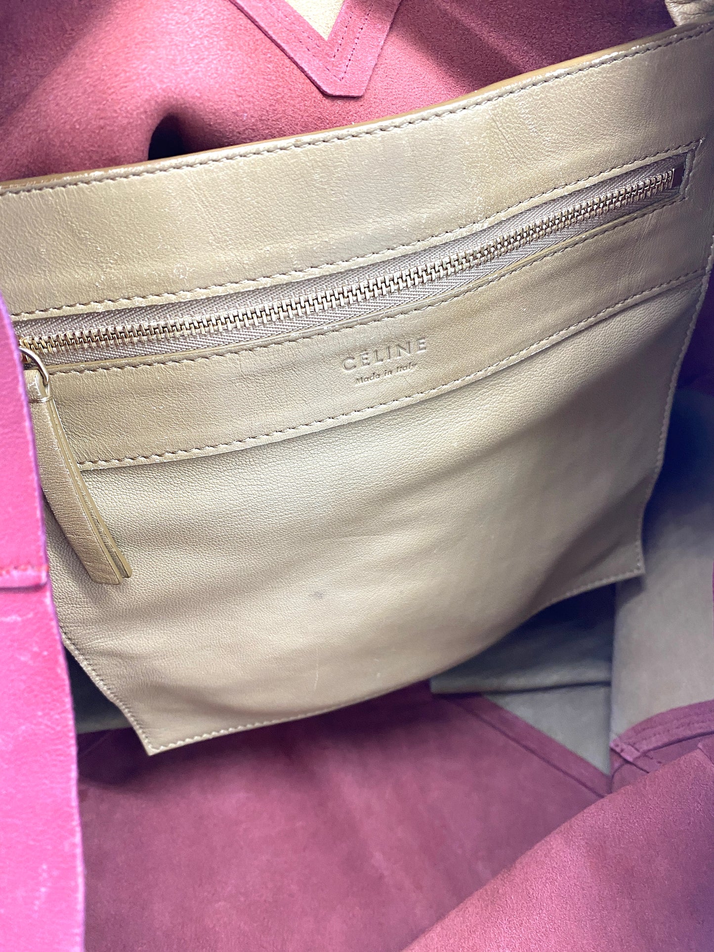 CELINE Horizontal Cabas Bicolor Red and Beige Leather Tote Bag Authentic AA692