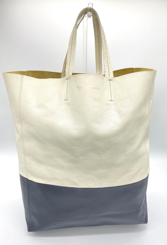CELINE Horizontal Cabas Leather Tote Bag Gray Beige Authentic AA698