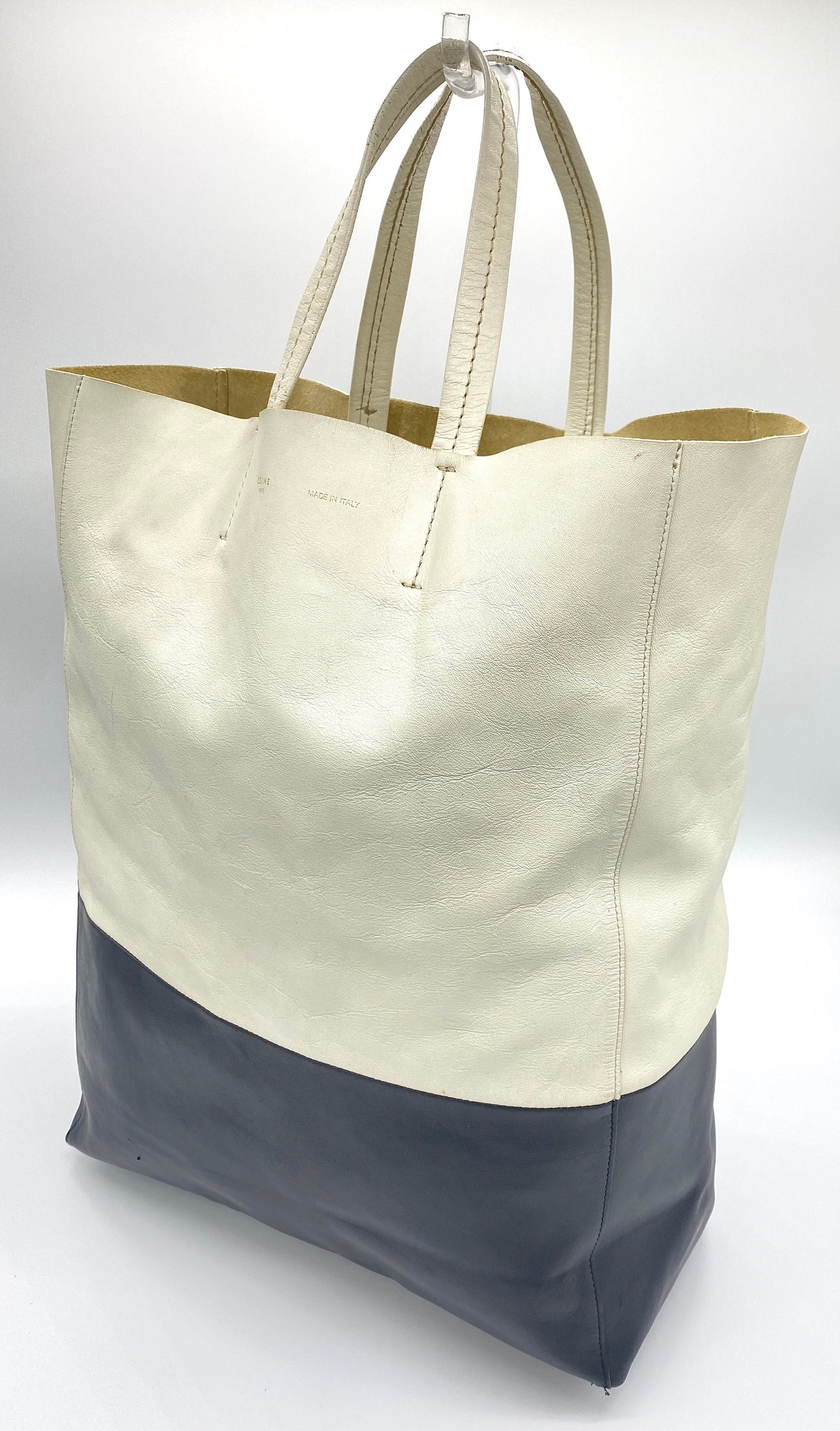 CELINE Horizontal Cabas Leather Tote Bag Gray Beige Authentic AA698