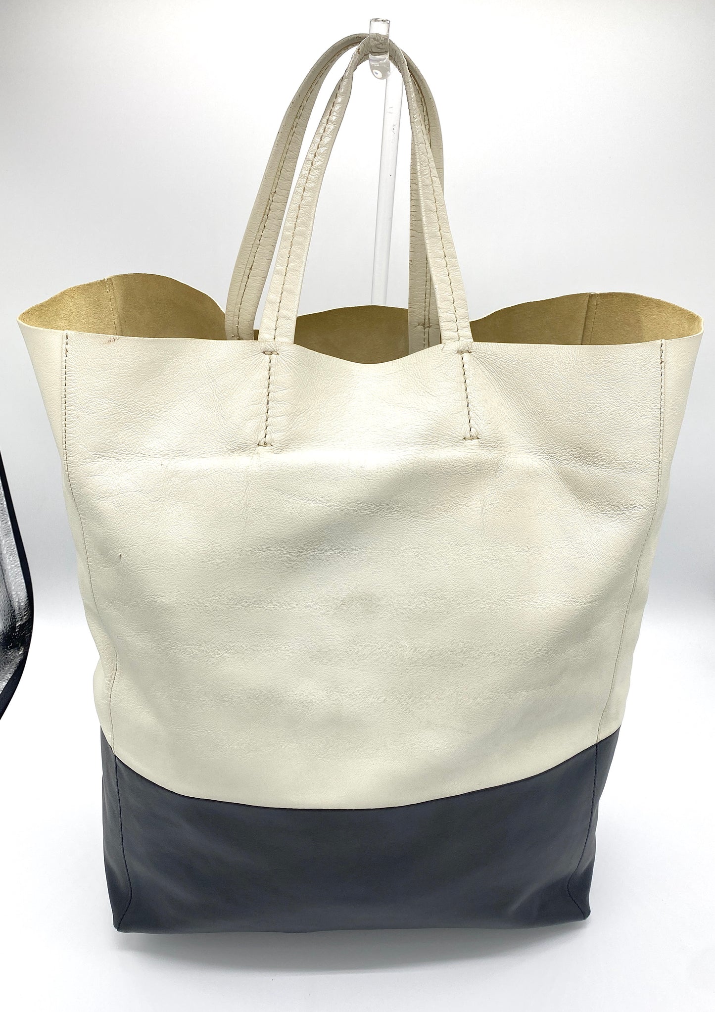 CELINE Horizontal Cabas Leather Tote Bag Gray Beige Authentic AA698