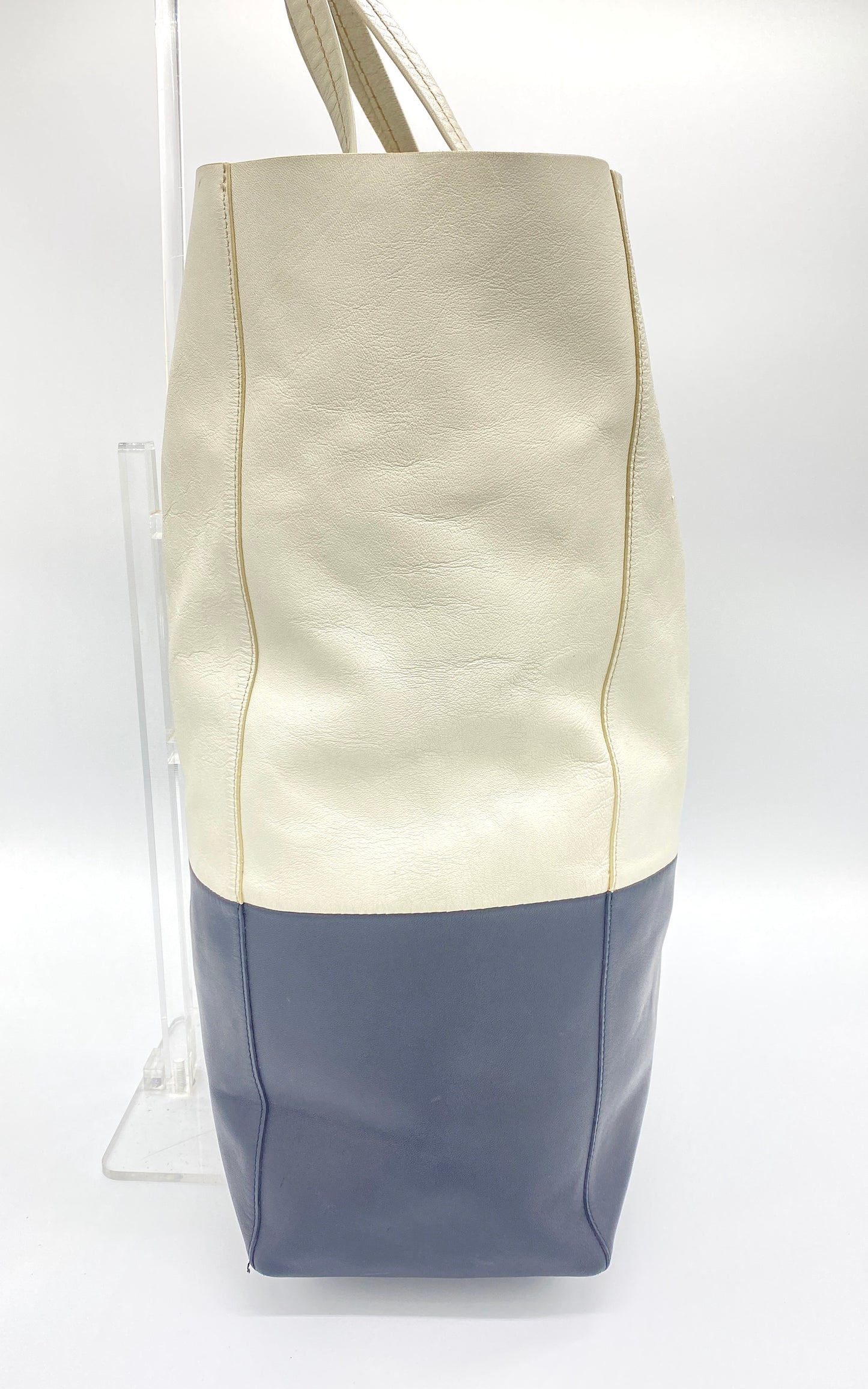 CELINE Horizontal Cabas Leather Tote Bag Gray Beige Authentic AA698